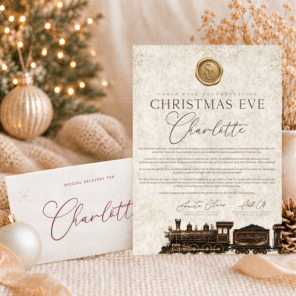 Personalised Christmas Eve Letter From Santa & Envelope – Vintage Train