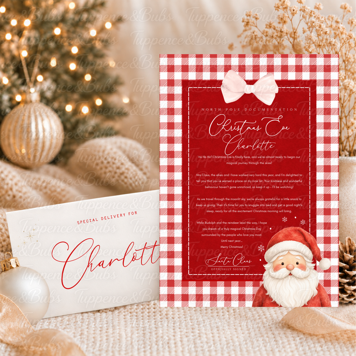 Personalised Christmas Eve Letter From Santa & Envelope – Red Gingham