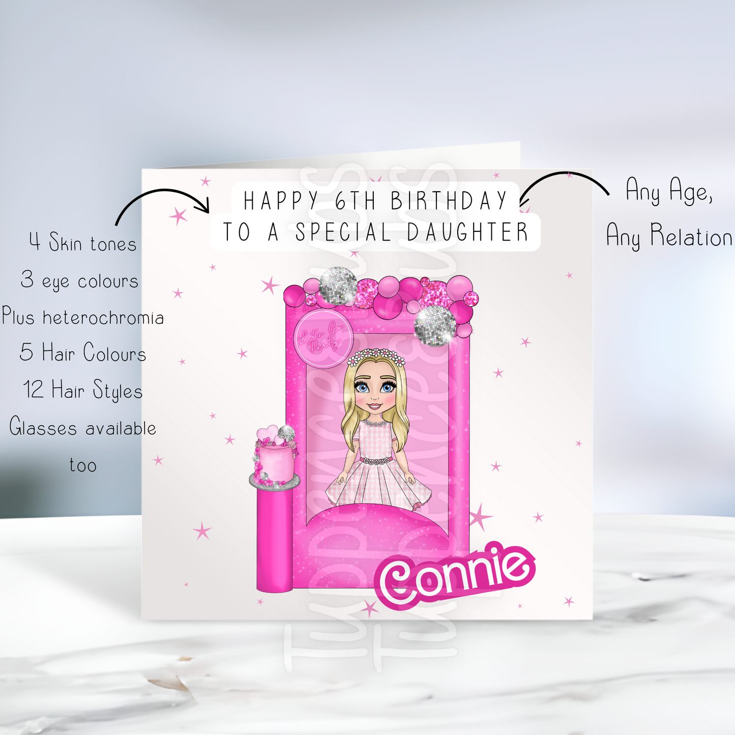 Pink Doll Themed Birthday Card