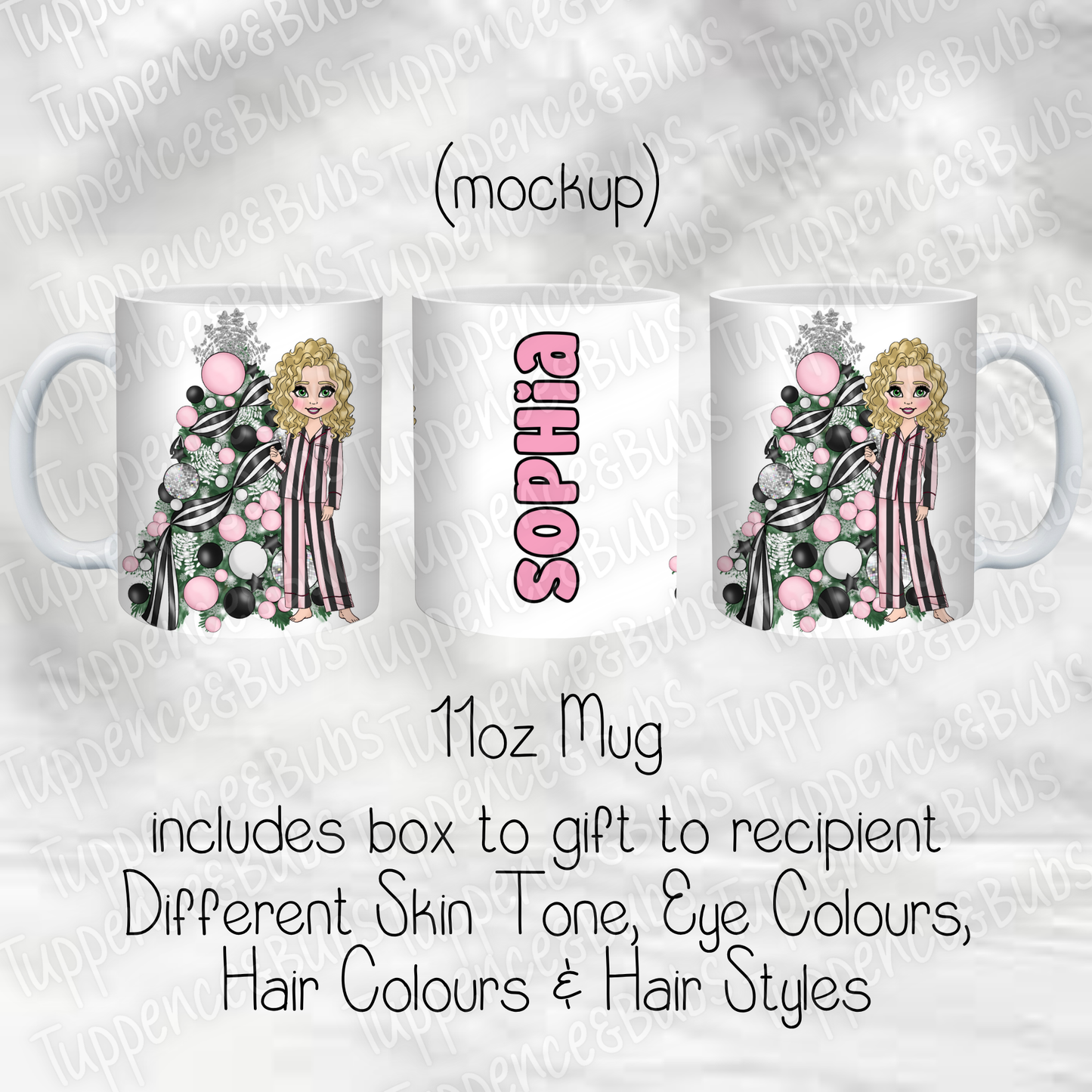 Black & White Striped Beauty Christmas Themed Mug