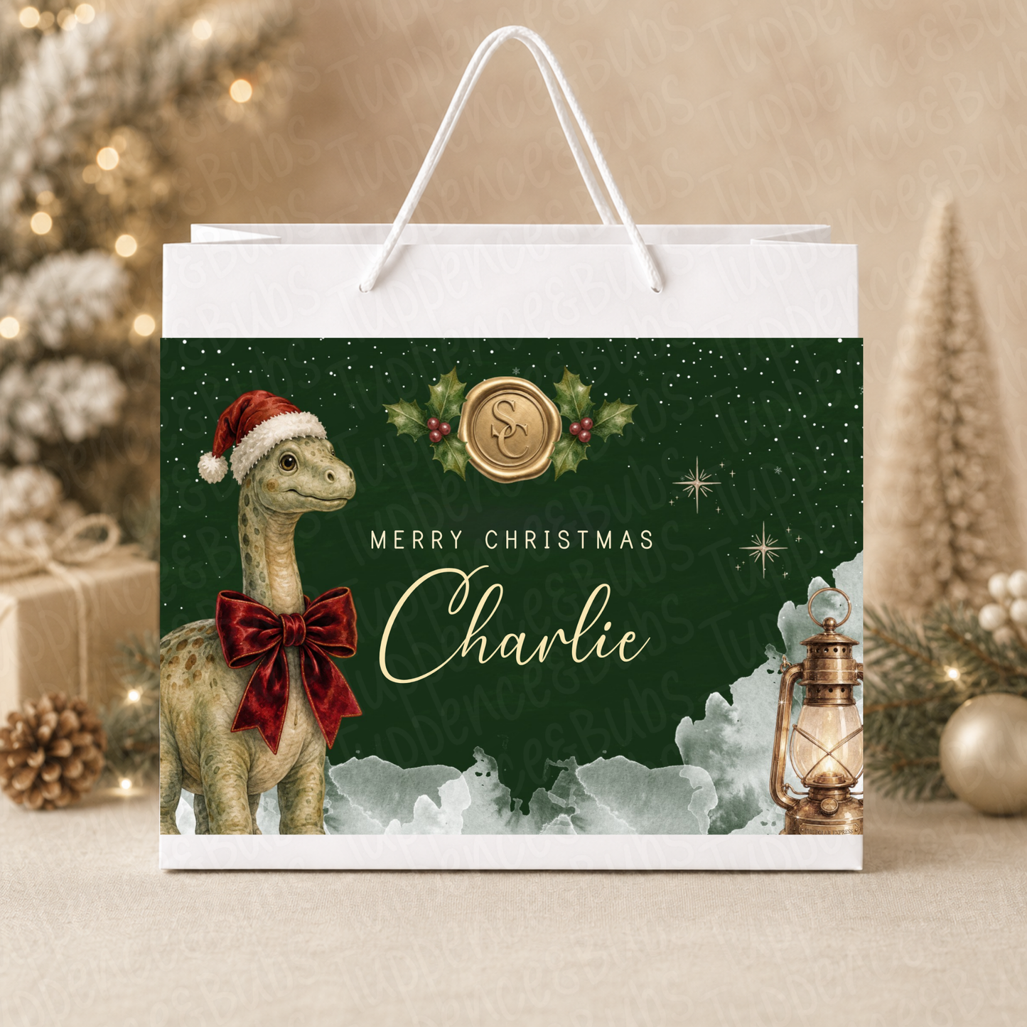 Personalised 30cm Dinosaur Christmas Gift Bag