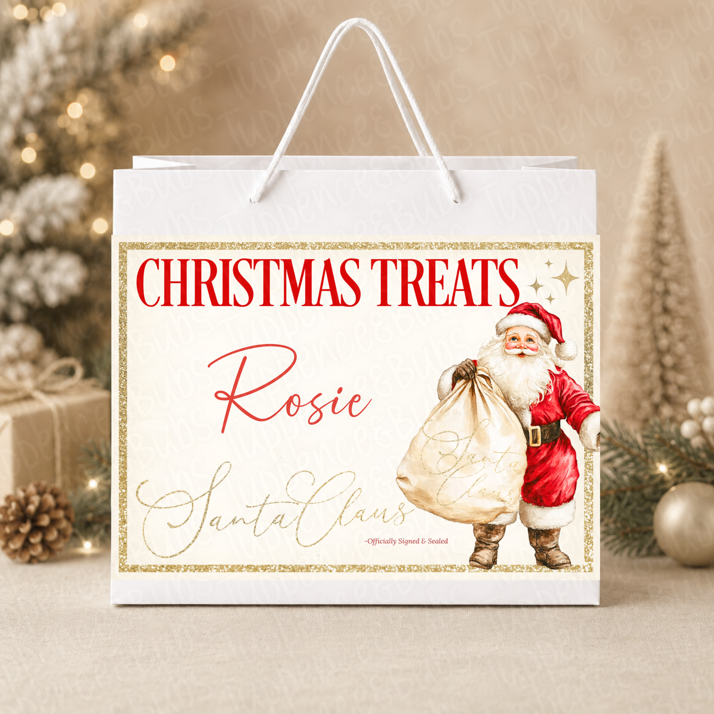 Personalised 30cm Santa Christmas Treats Gift Bag