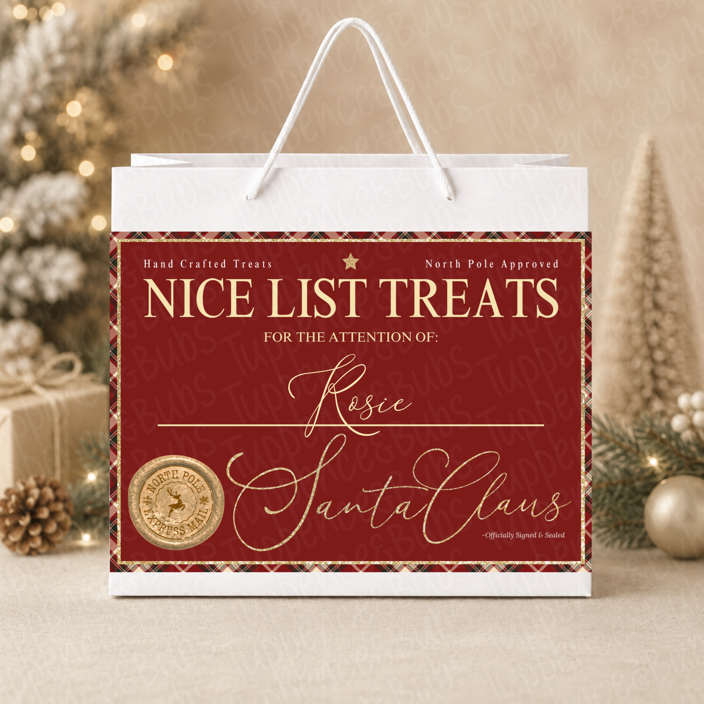 Personalised 30cm Nice List Christmas Treat Gift Bag