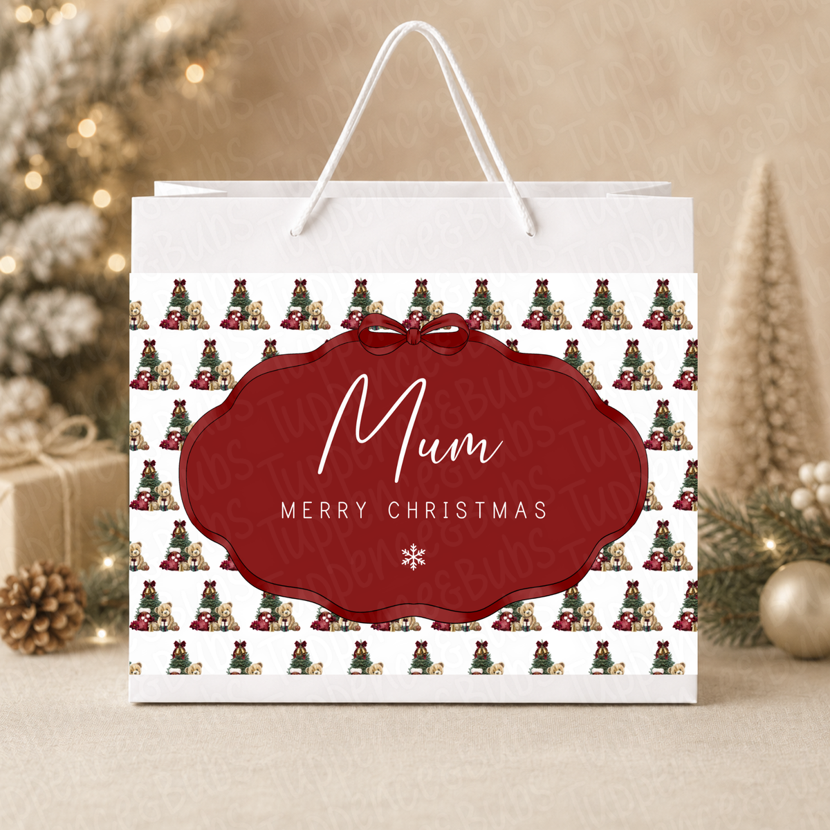 Personalised 30cm Teddy Bear Christmas Tree Gift Bag
