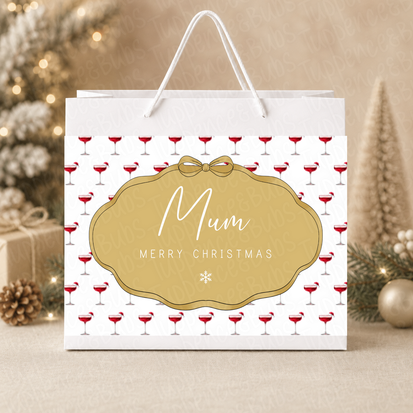 Personalised 30cm Festive Cocktail Christmas Gift Bag