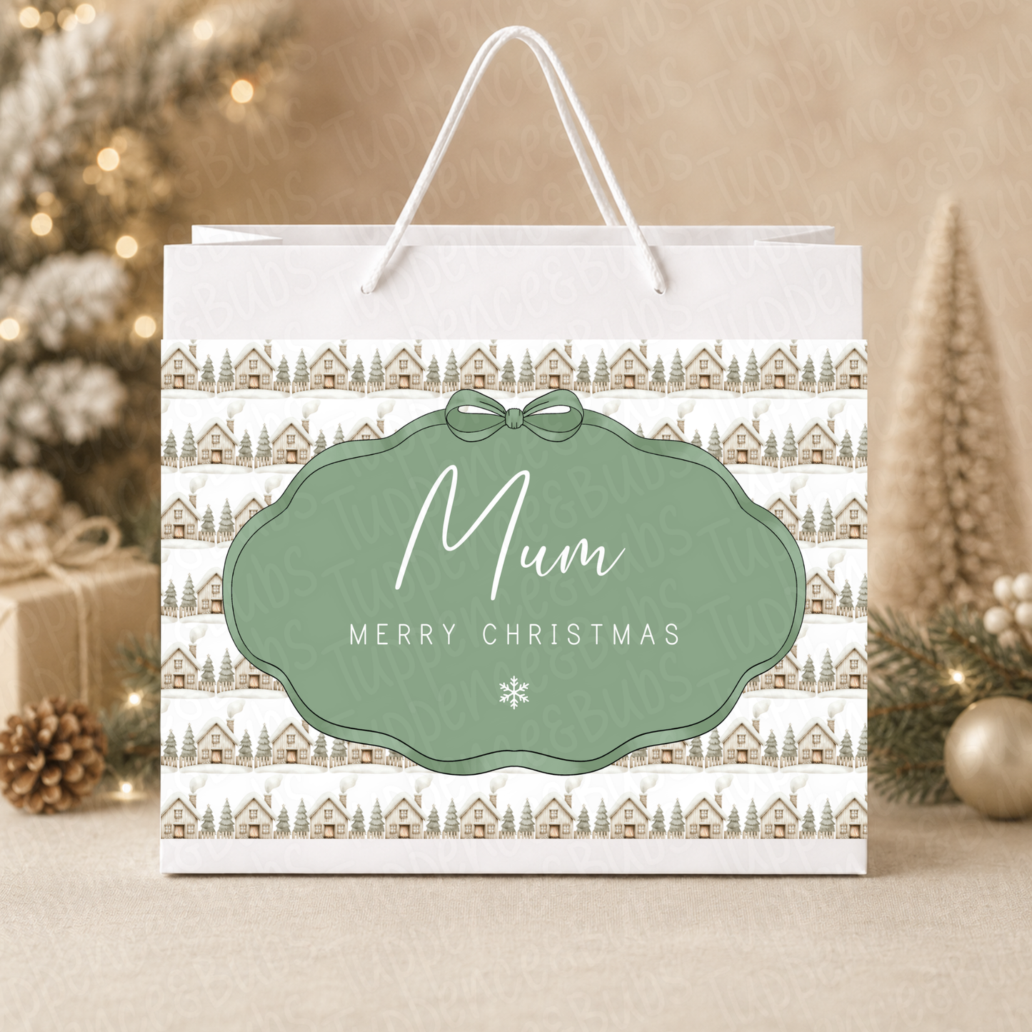 Personalised 30cm Winter Village Christmas Gift Bag