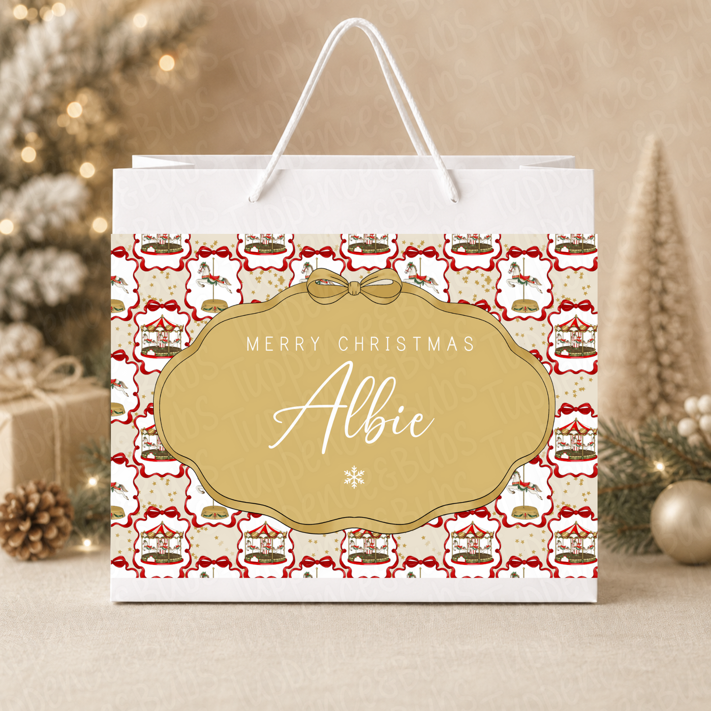 Personalised 30cm Carousel Christmas Gift Bag