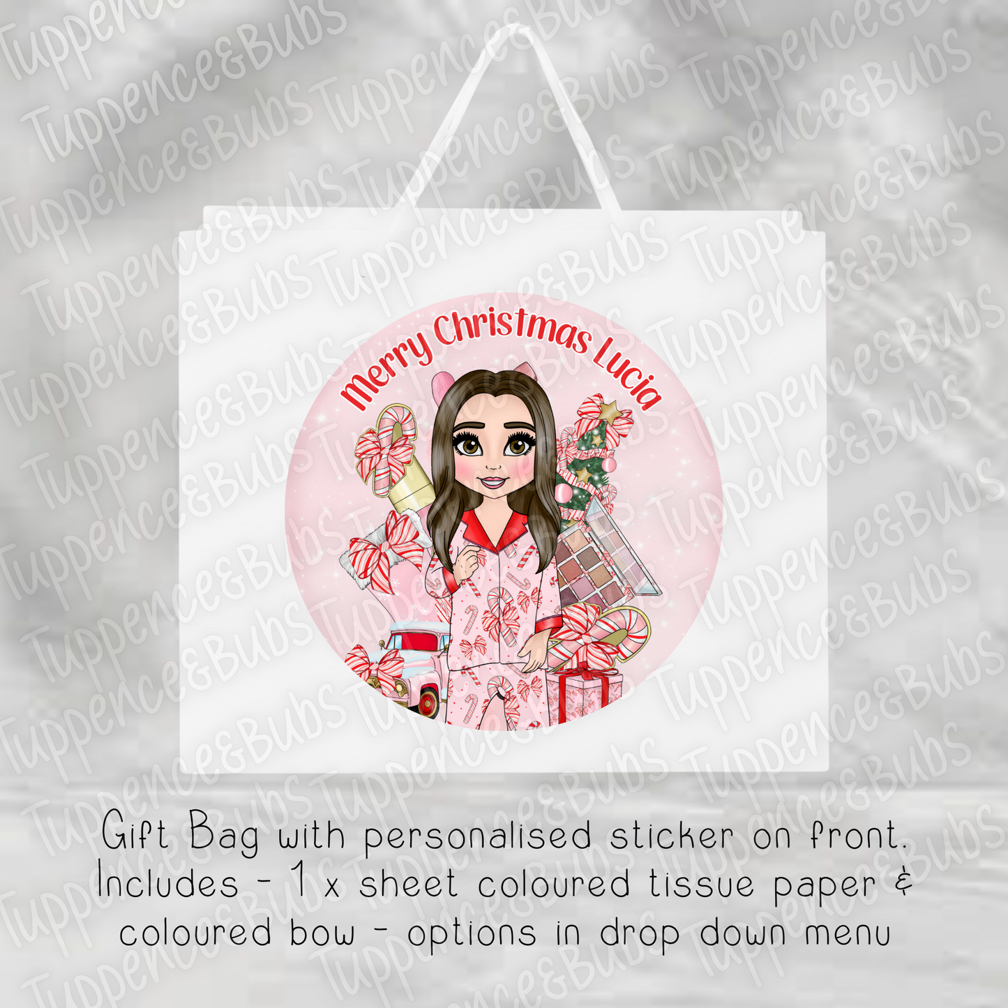 Toddler Girl Candy Cane Bow PJ's Themed Gift Bag