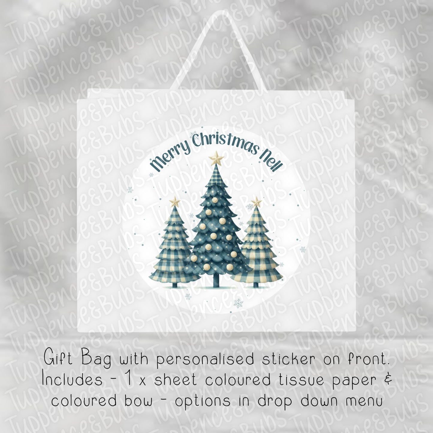 Navy Christmas Tree Themed Gift Bag
