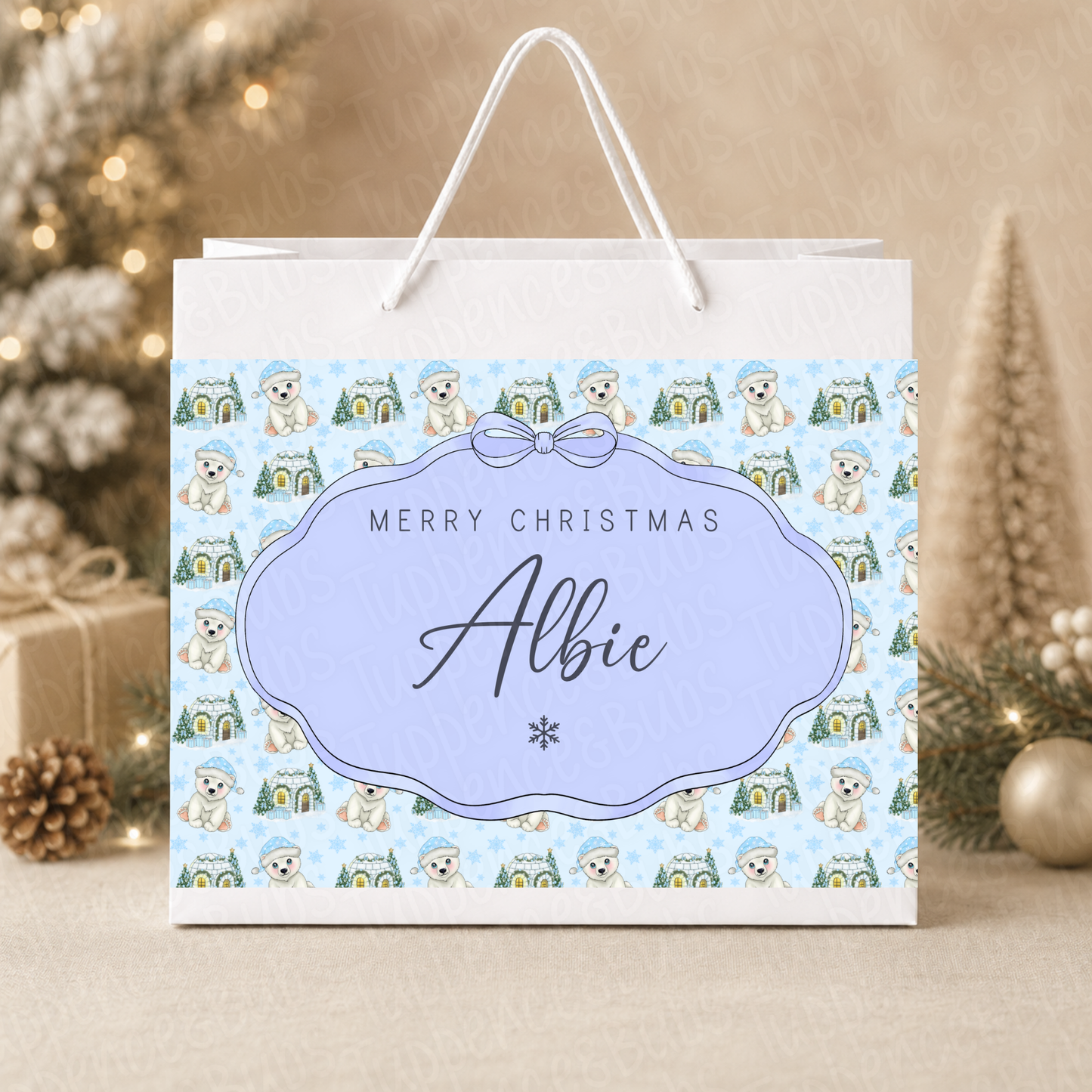 Personalised Polar Bear Christmas Gift Bag