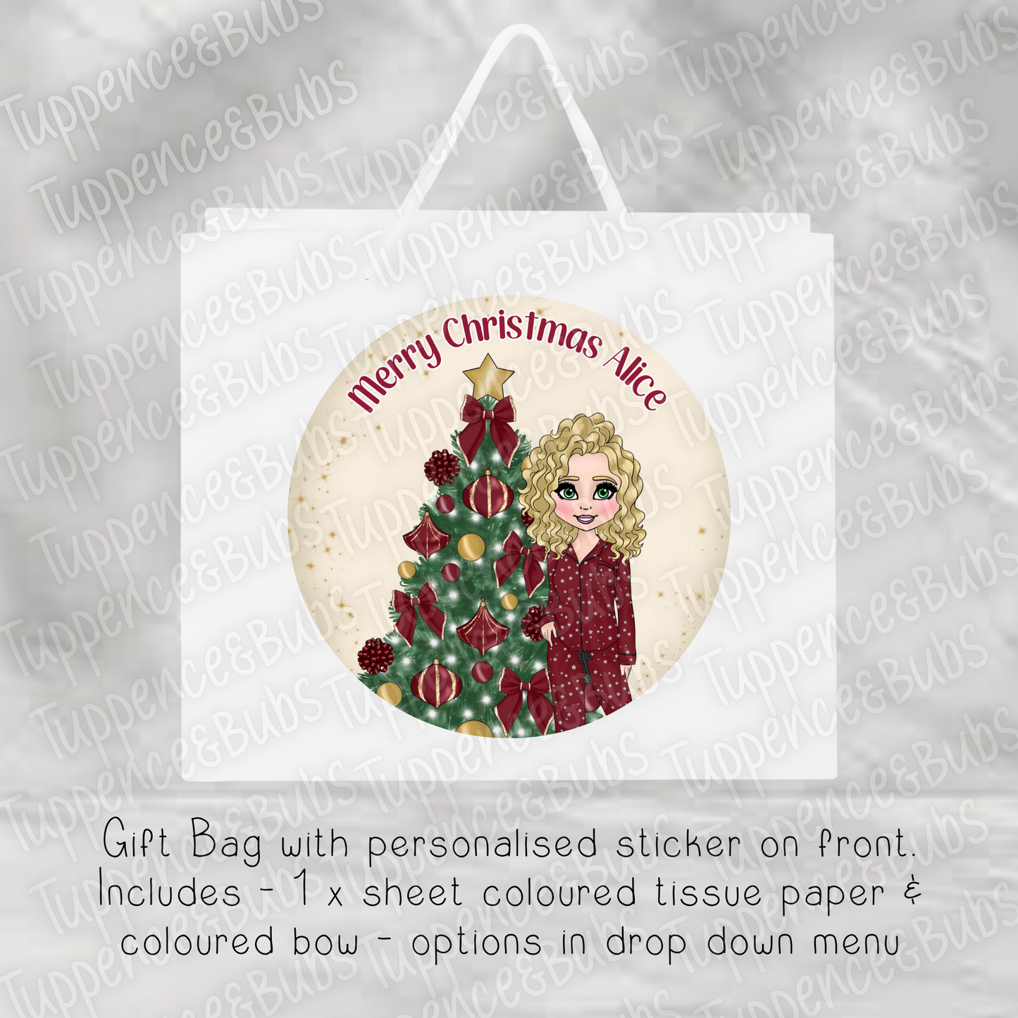 Burgundy PJ Themed Gift Bag - Adult/Teen