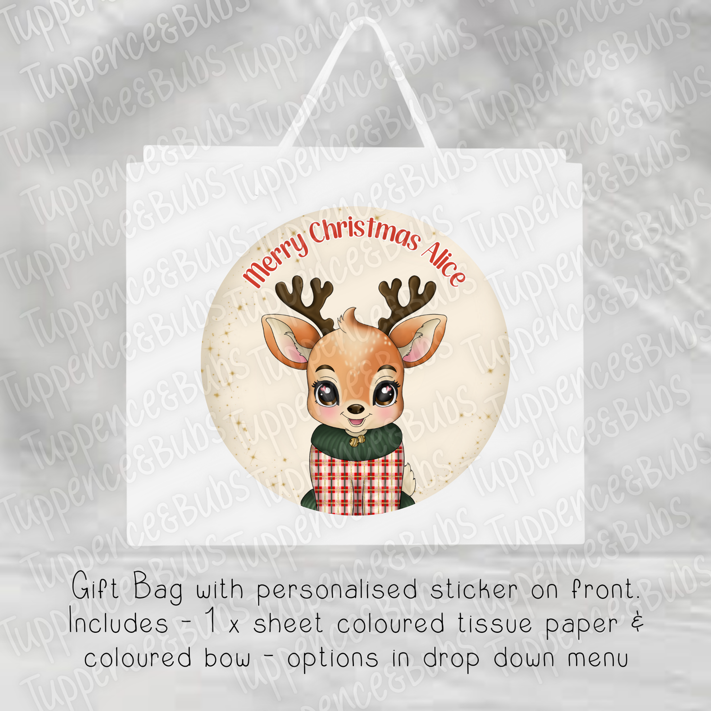 Cute Reindeer Tartan Themed Gift Bag