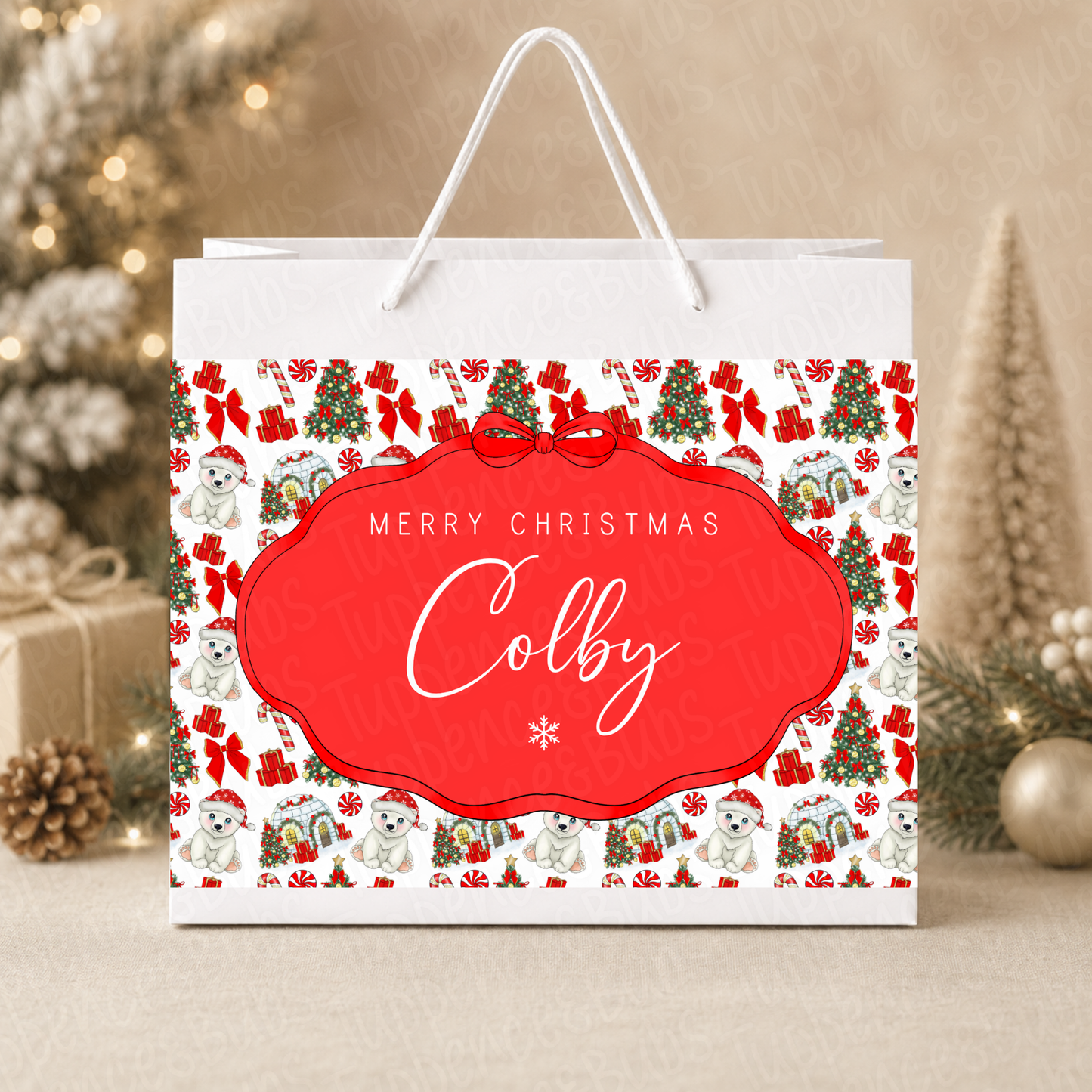 Personalised Polar Bear Christmas Gift Bag