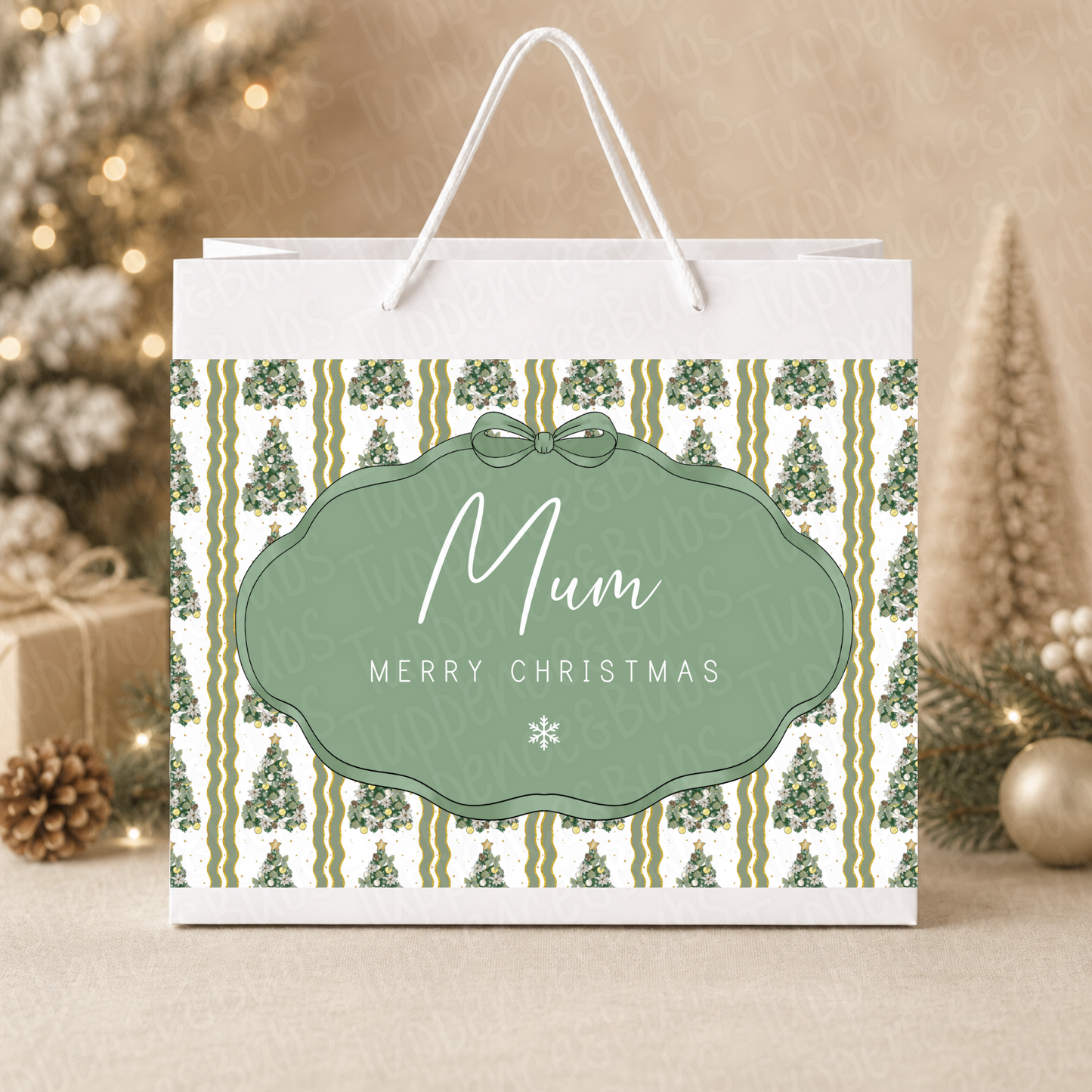 Personalised Sage Christmas Tree Gift Bag