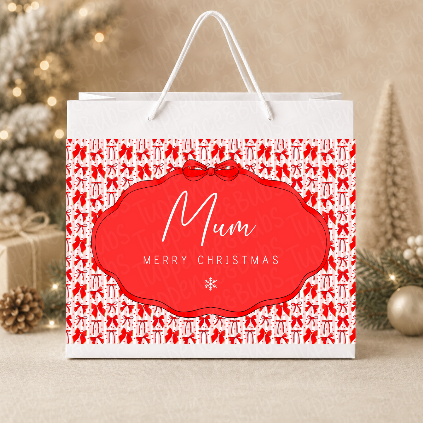 Personalised Red Bow Christmas Gift Bag
