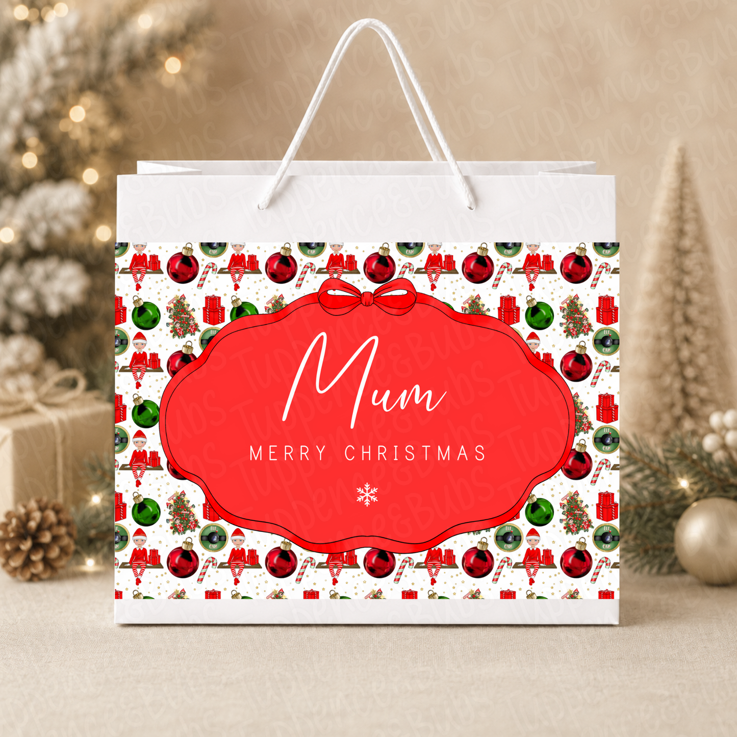 Personalised Red Elf Christmas Gift Bag
