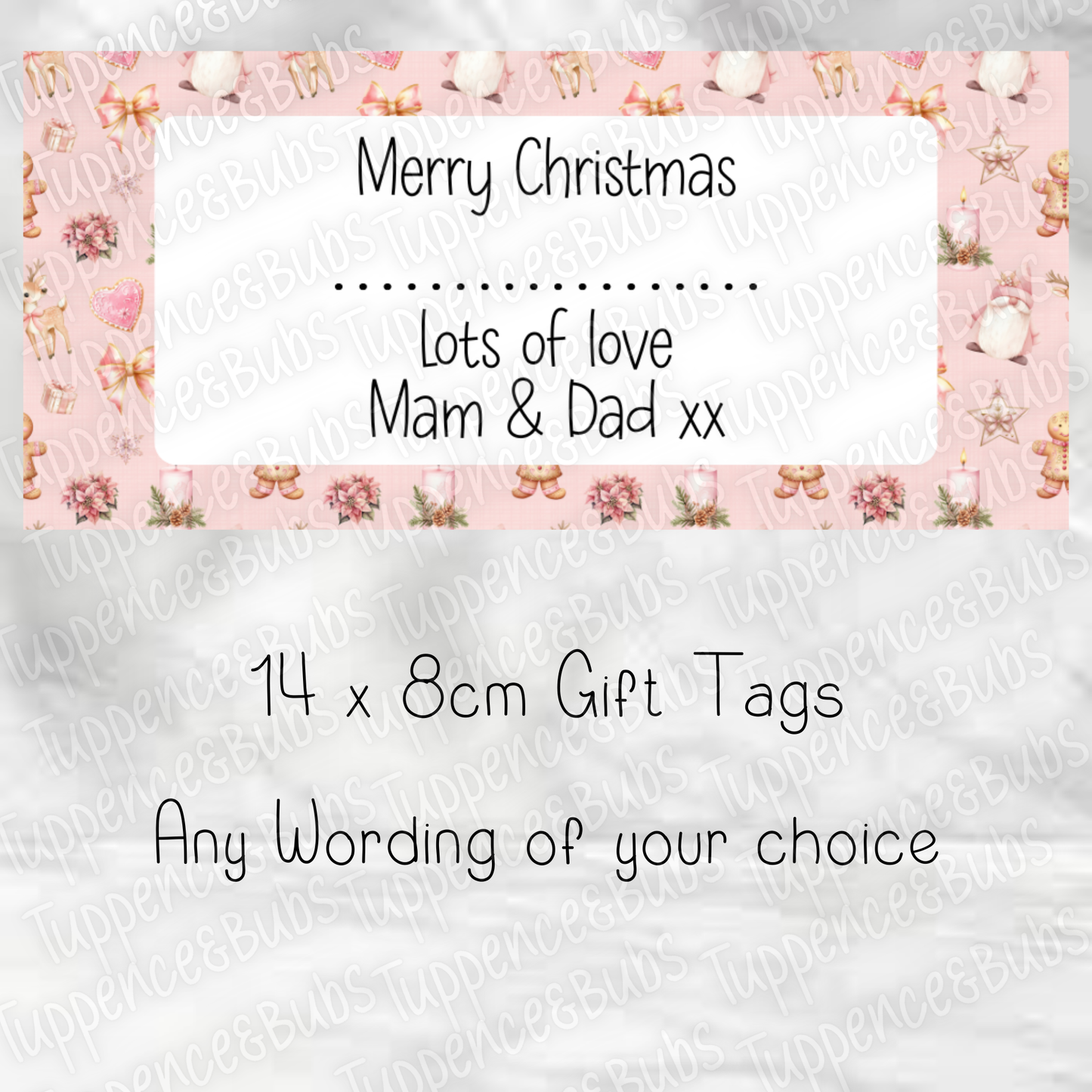 Pink Reindeer/Gingerbread Rectangle Christmas Gift Labels