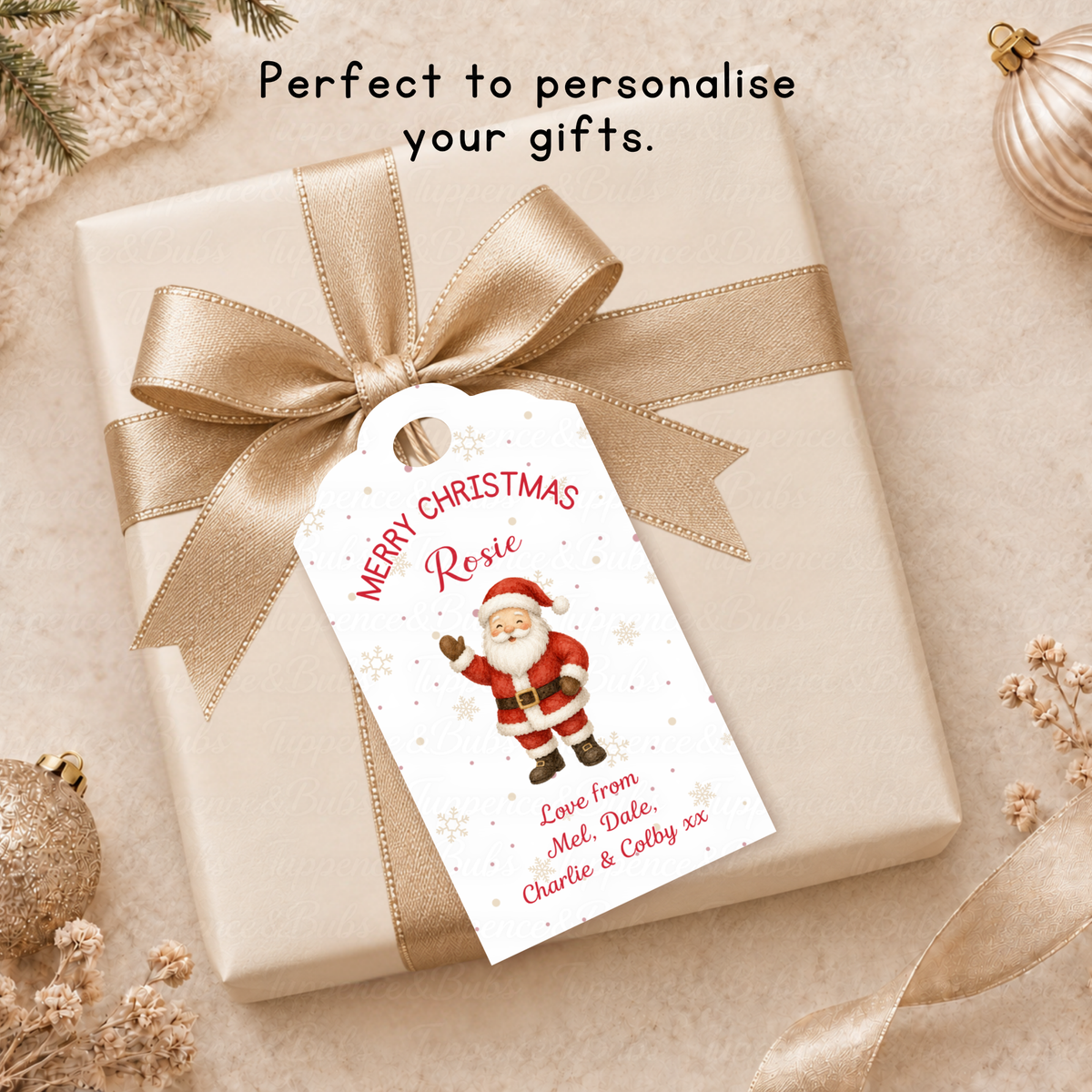 Personalised Santa Christmas Gift Tags – Pack of 6 with Twine