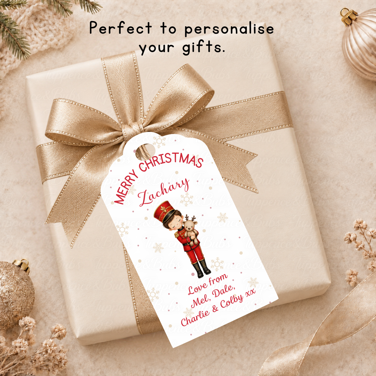 Personalised Christmas Gift Tags – Nutcracker Boy & Reindeer