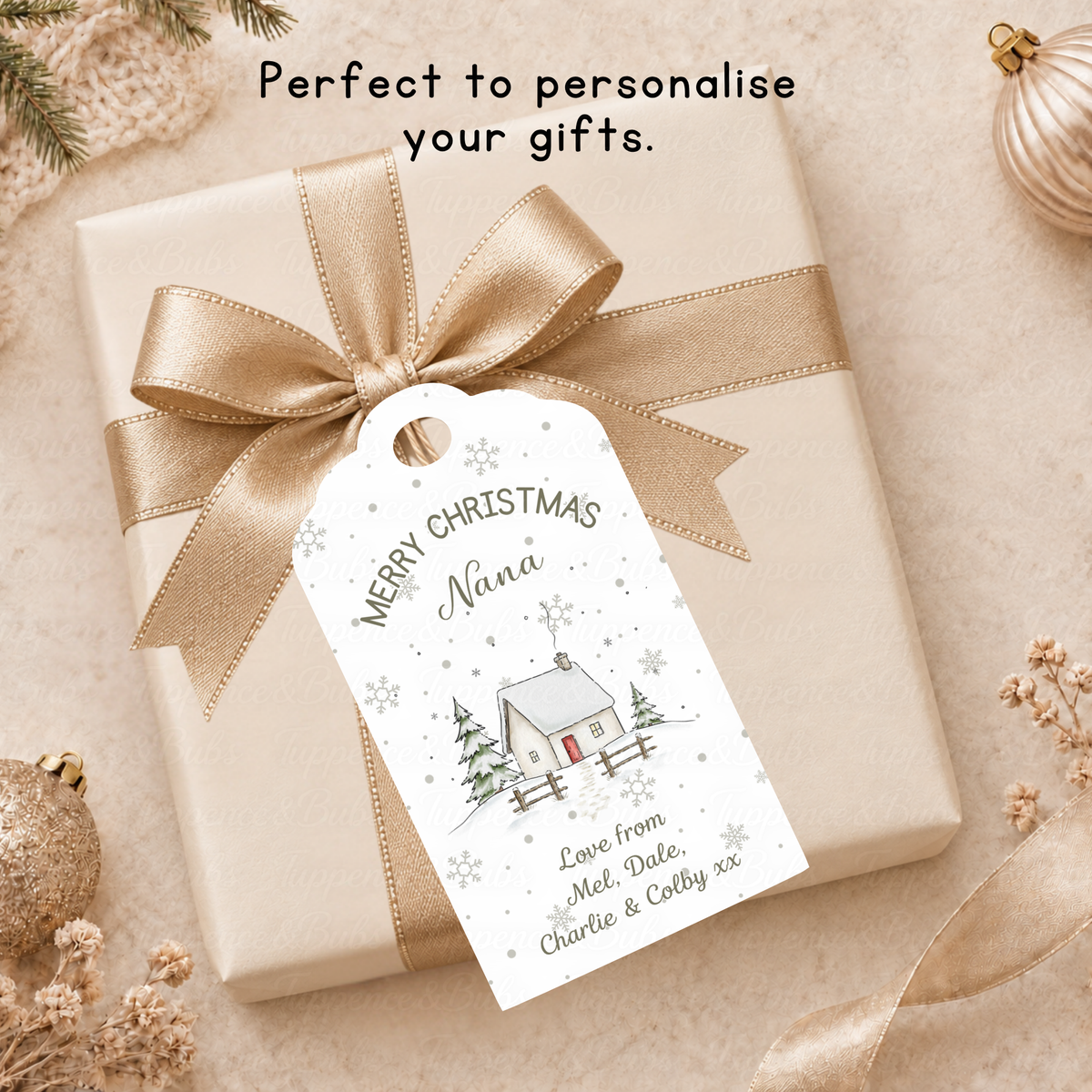 Personalised Christmas Gift Tags – Snowy Winter Cottage