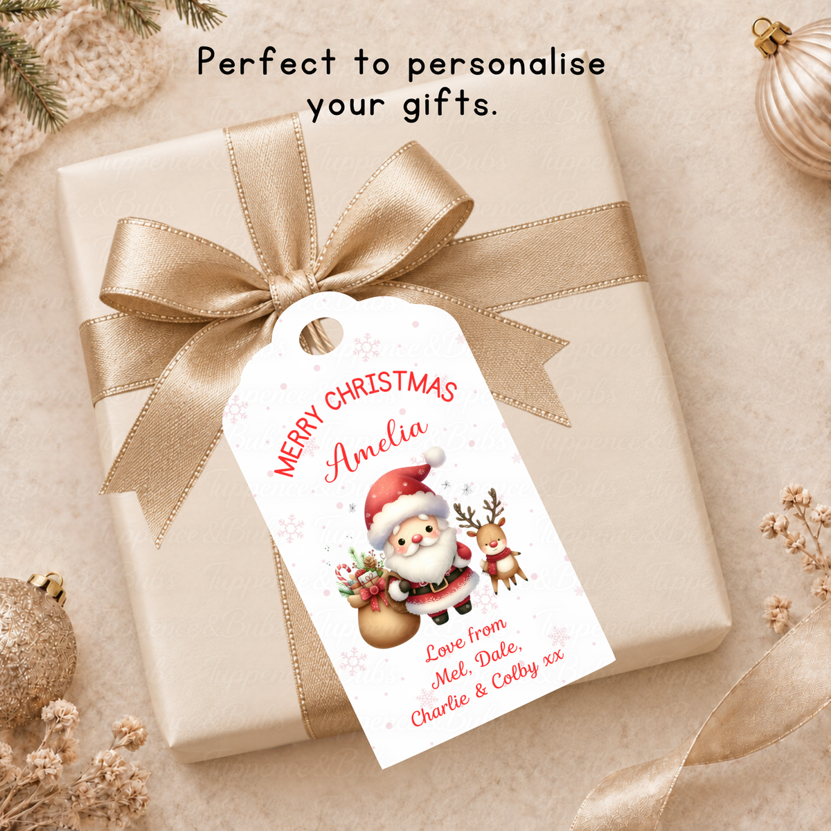 Personalised Christmas Gift Tags – Cute Santa & Reindeer