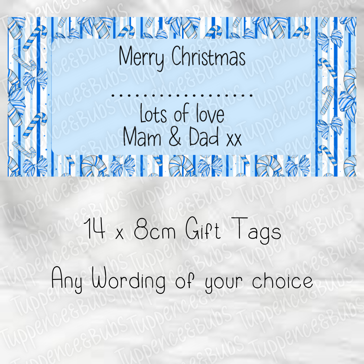 Blue Bow Striped Candy Cane Gift Labels - Rectangle