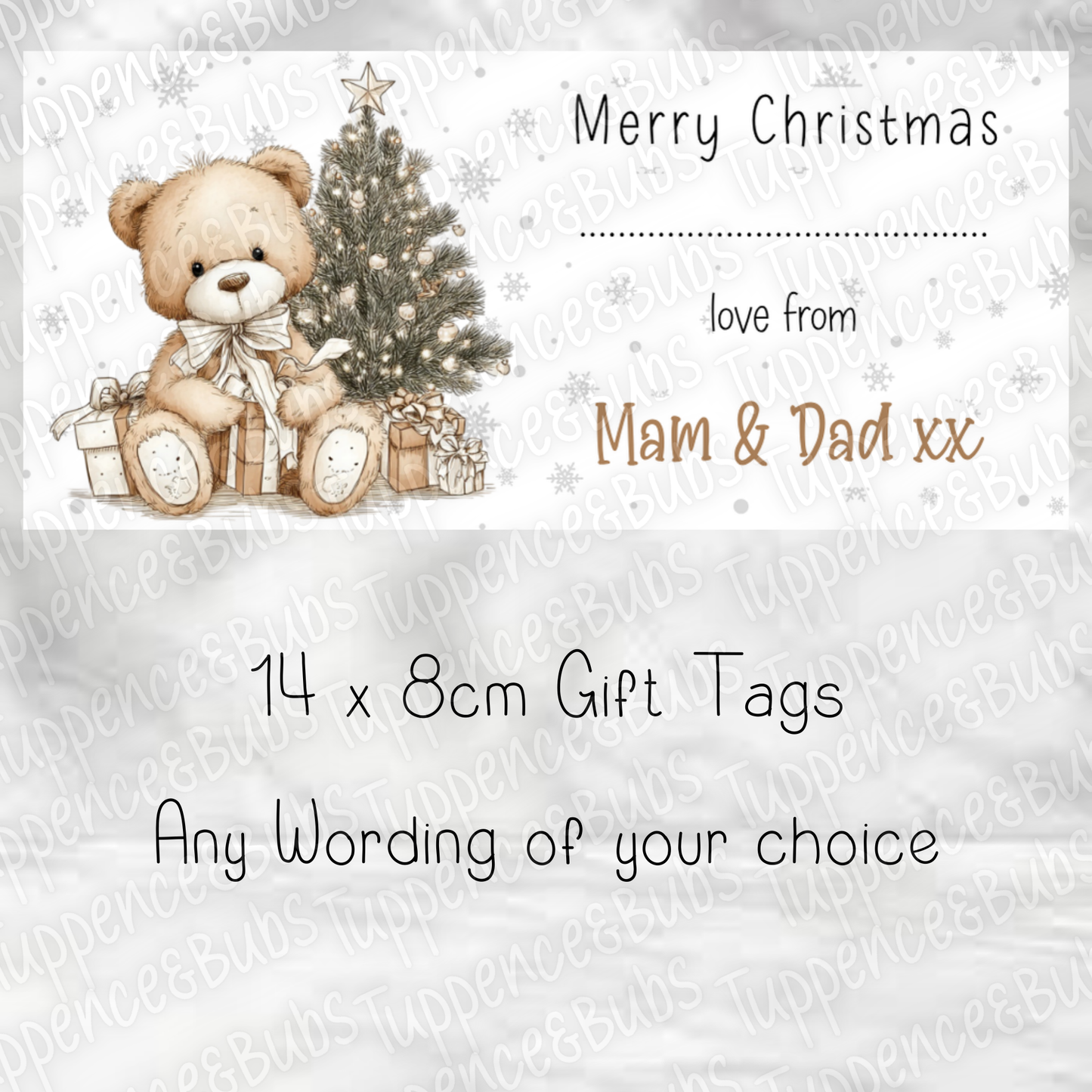 Beige Teddy Bear Themed, Christmas Labels, 4 Designs