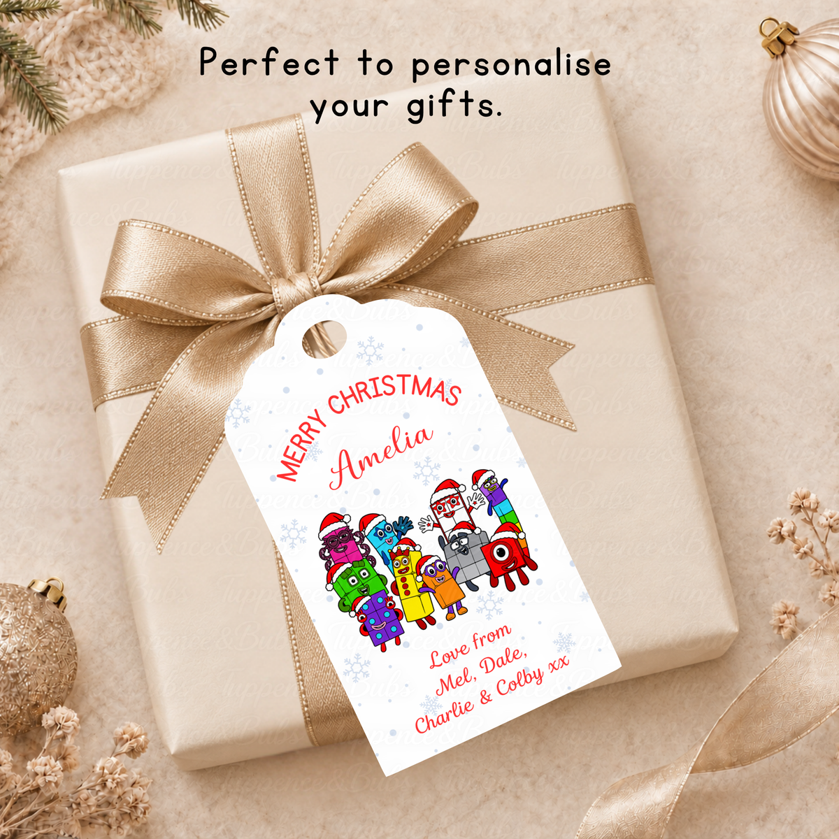 Personalised Numberblocks Christmas Gift Tags – Pack of 6