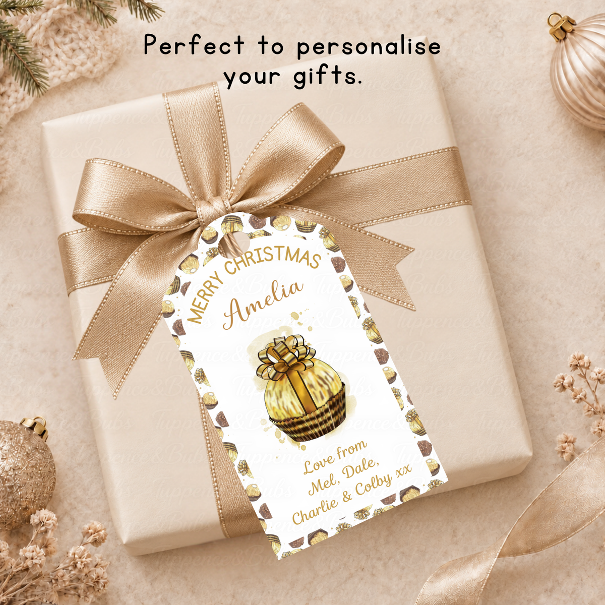 Personalised Gold Chocolate Christmas Gift Tags – Pack of 6