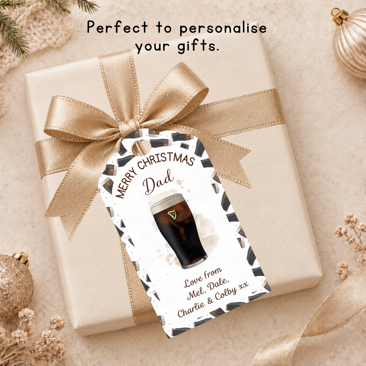 Personalised Stout Pint Christmas Gift Tags – Pack of 6
