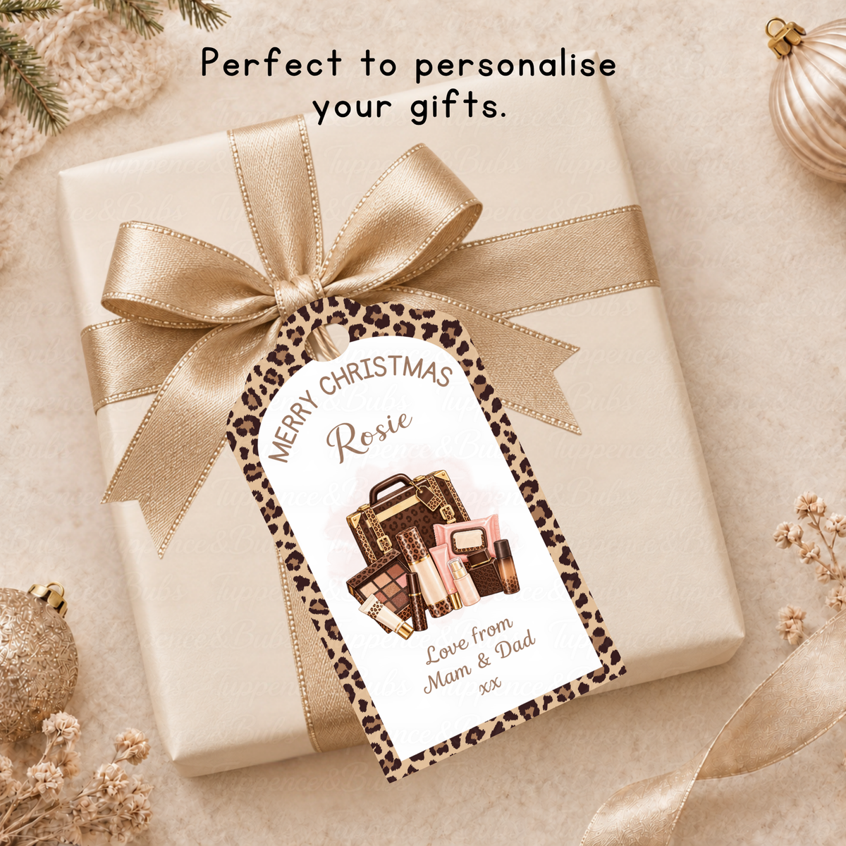 Personalised Leopard Print Makeup Christmas Gift Tags – Pack of 6