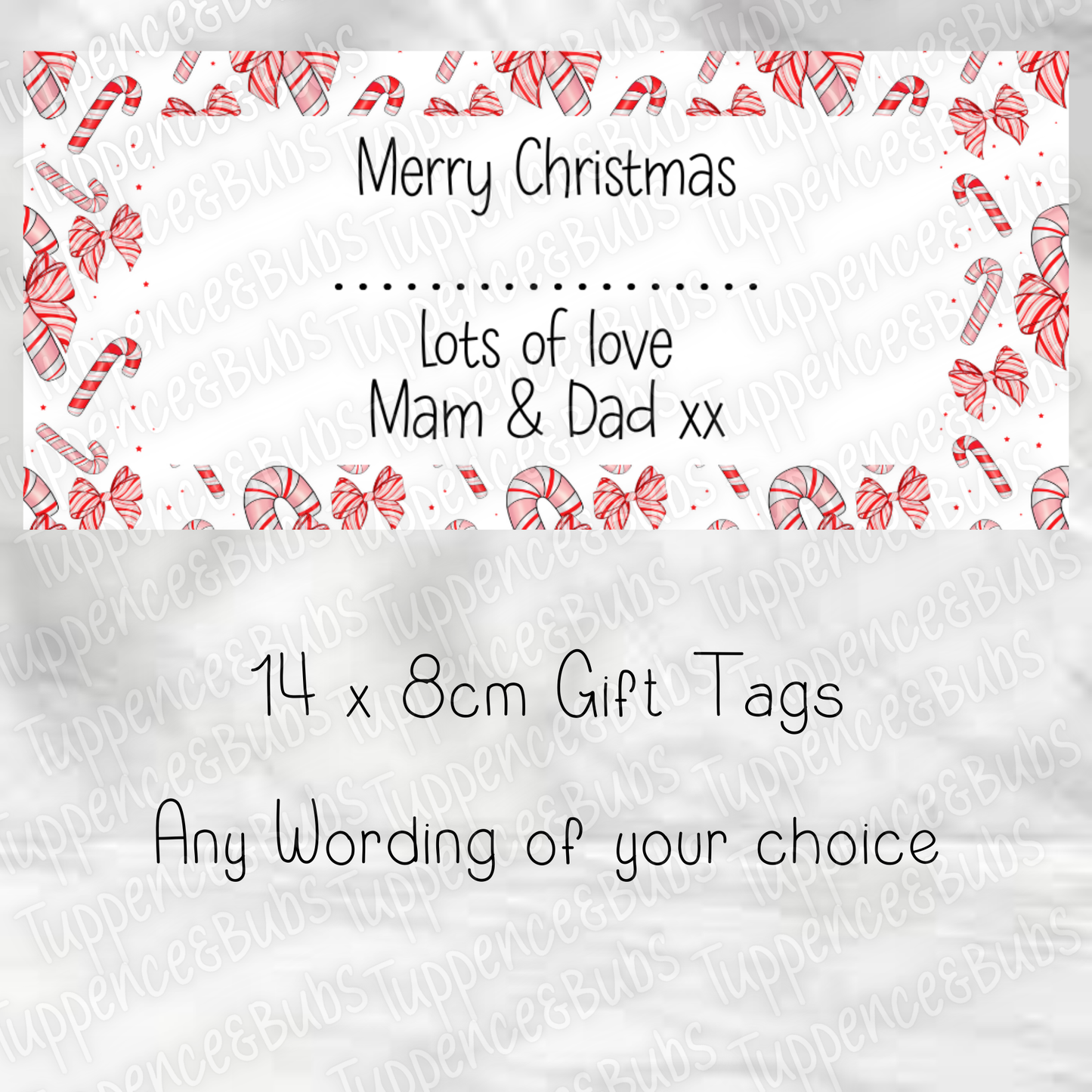 Candy Cane Red Bow Themed Gift Labels