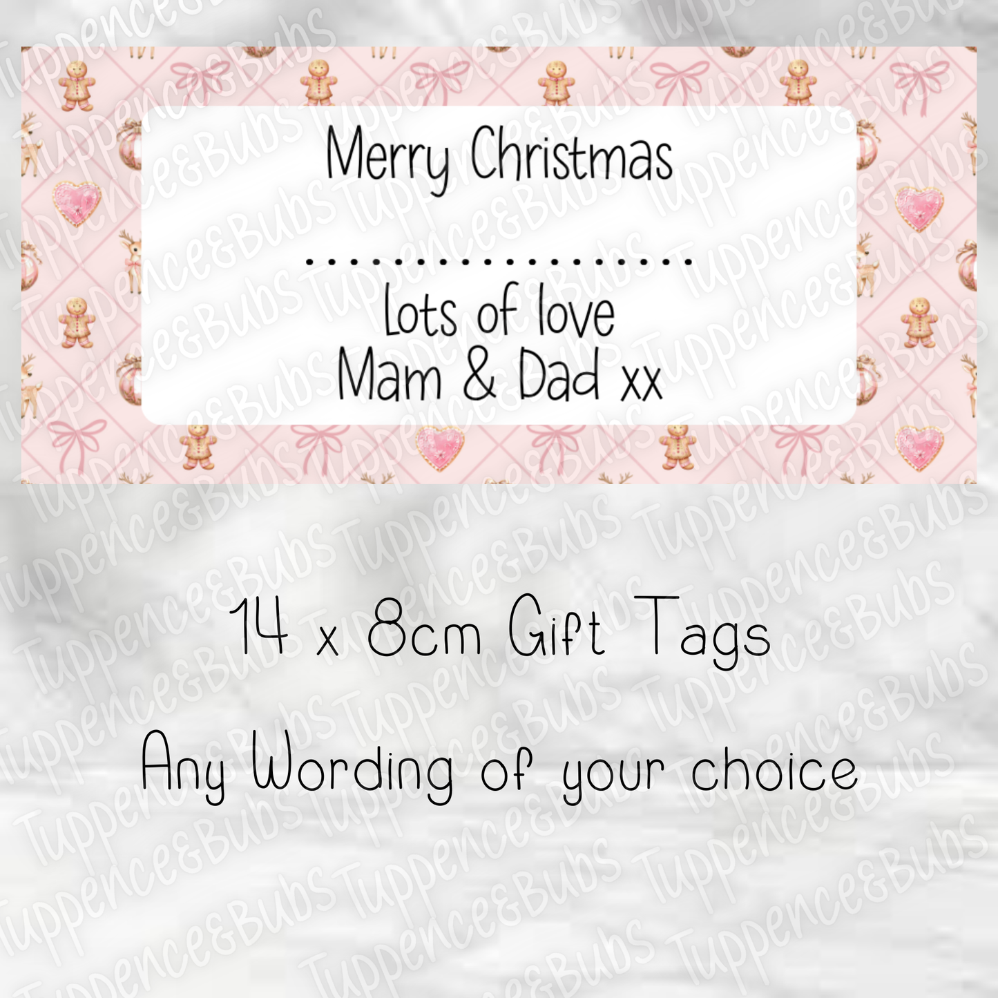 Pink Reindeer/Gingerbread Rectangle Christmas Gift Labels