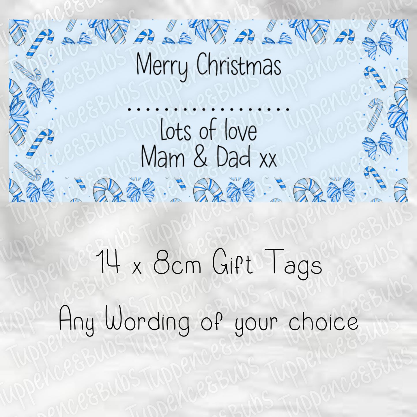 Blue Bow Striped Candy Cane Gift Labels - Rectangle