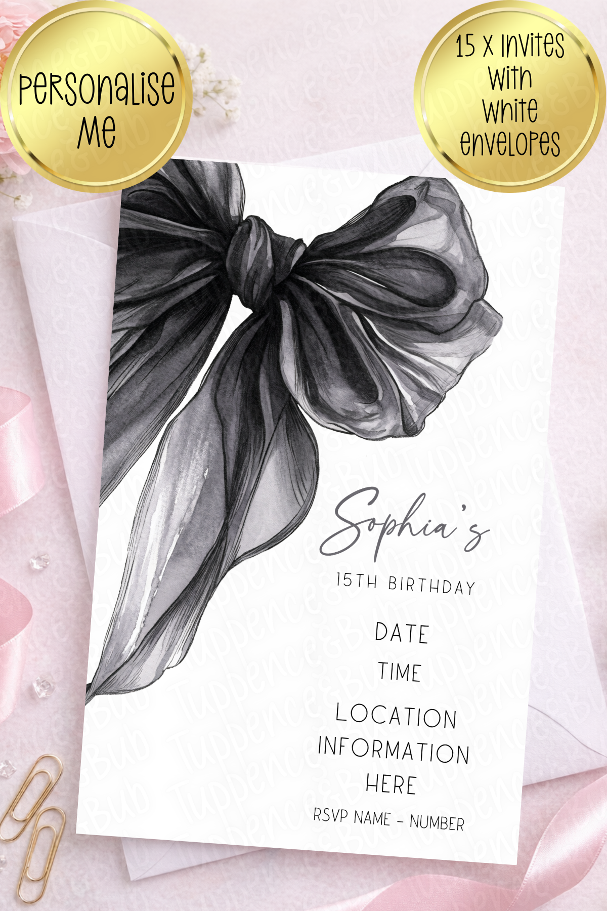 15 x Bow Themed Invitations