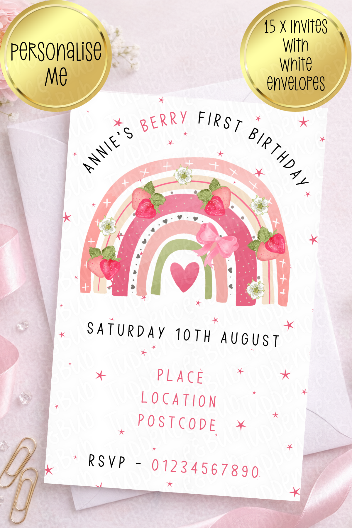 15 x Berry Themed Invitations - 2 Designs