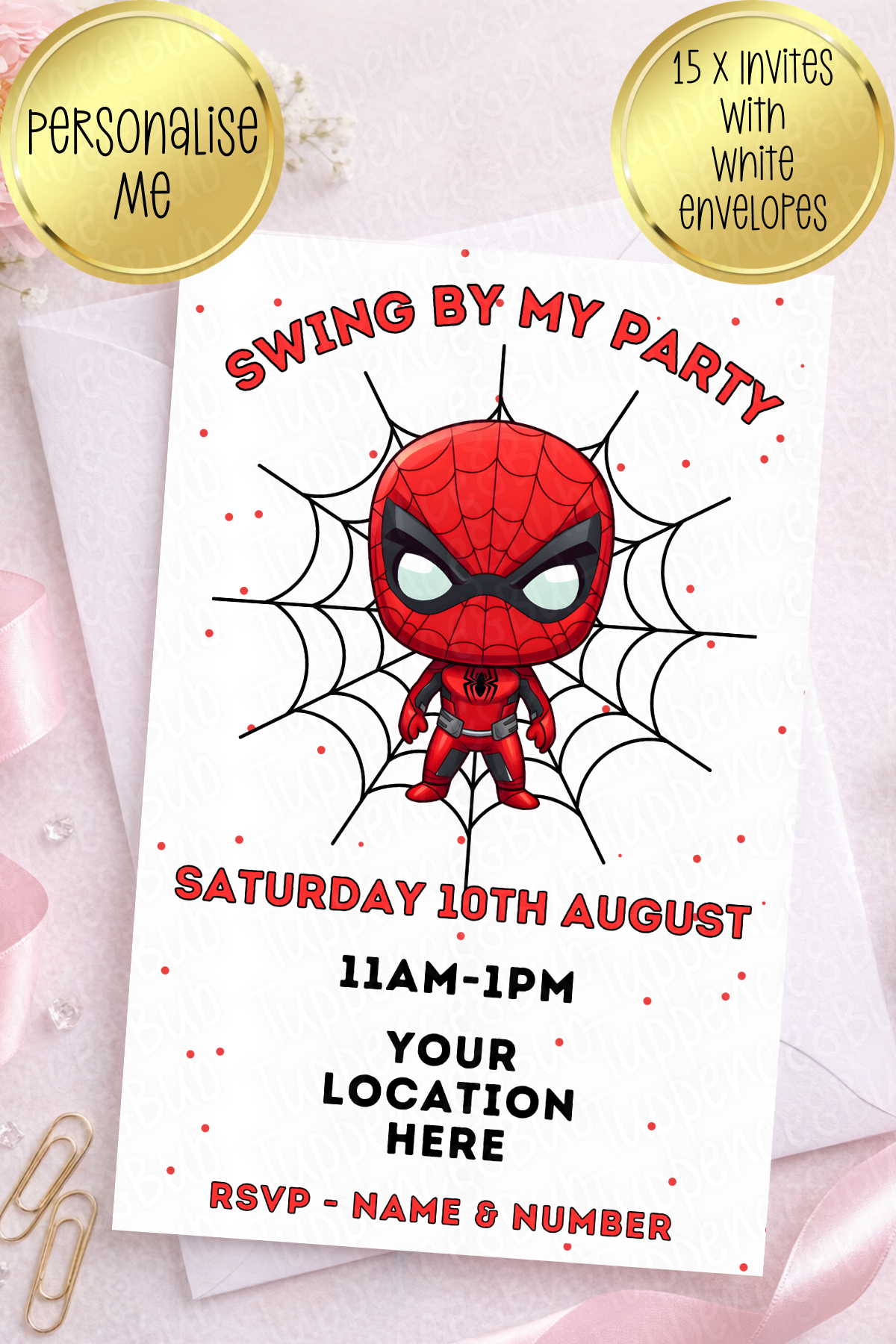 15 x Spider Themed Invitations