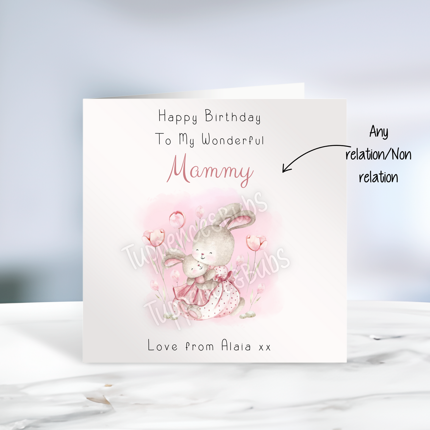 Bunny & Baby Birthday Card - Any Relation - Pink - Floral