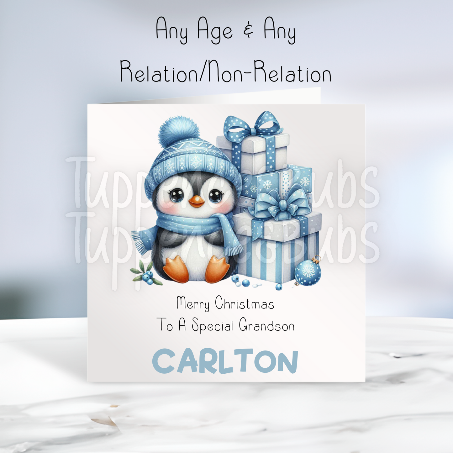 Cute Blue Themed Penguin Christmas Card