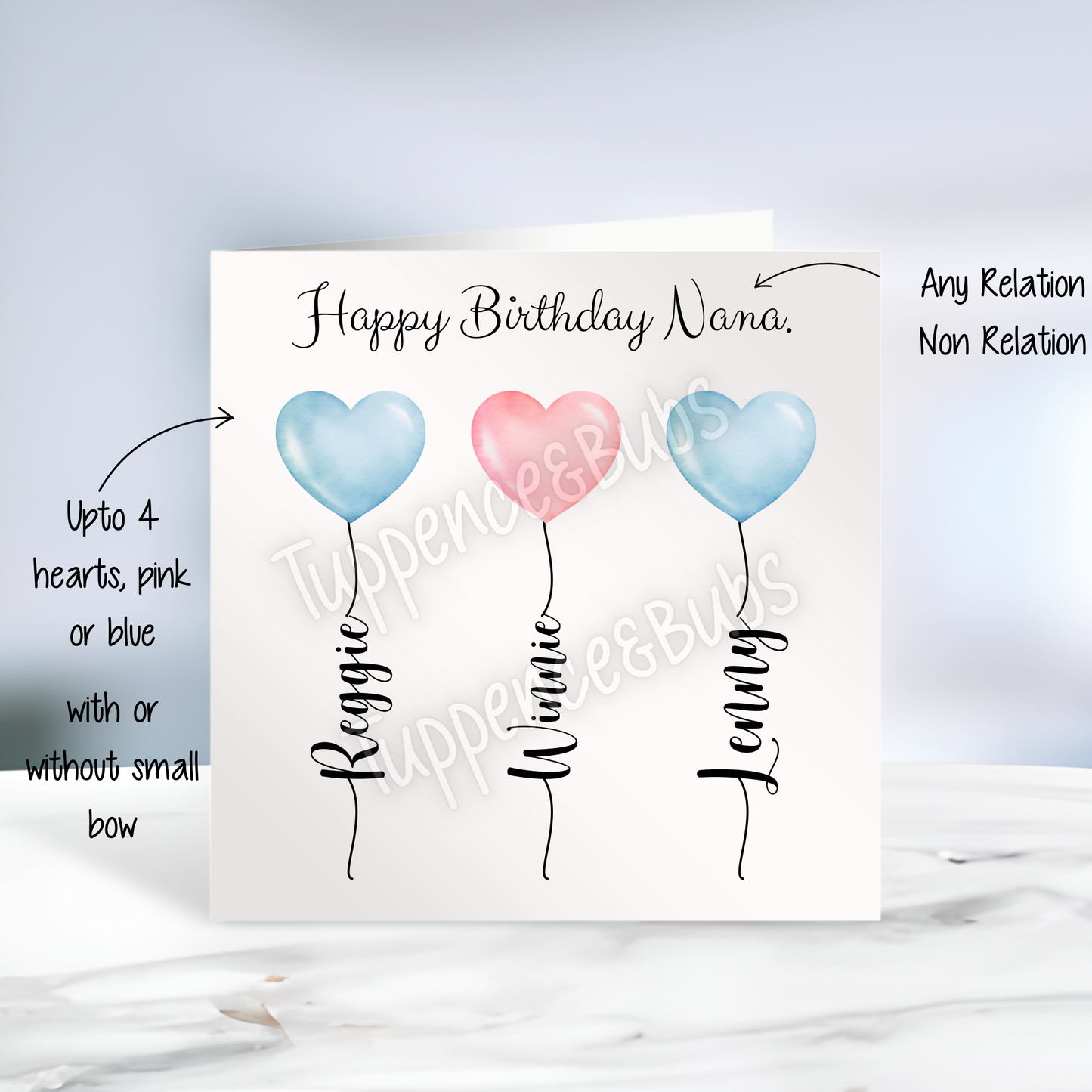 Heart Balloon Birthday Card - Pink/Blue Hearts