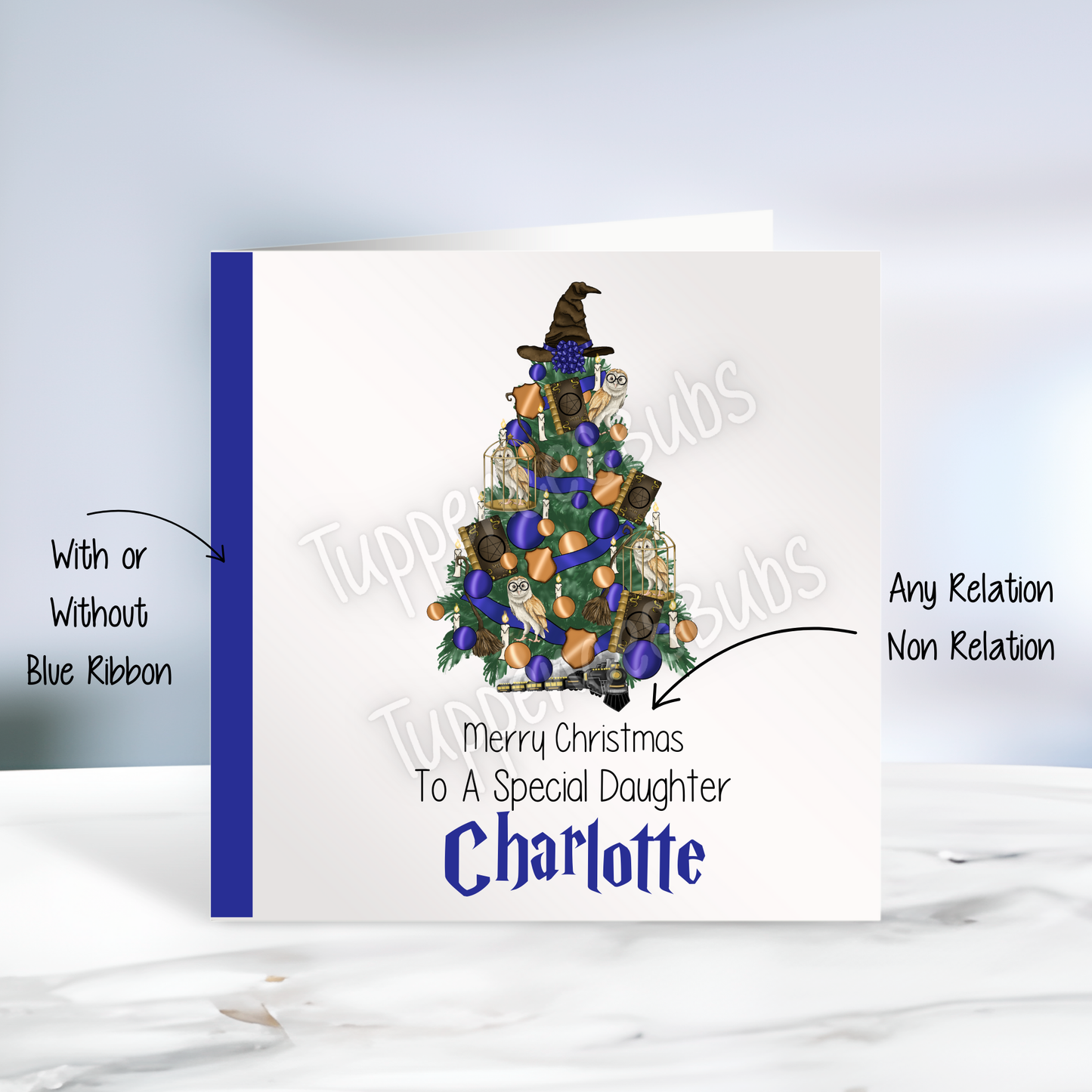 Wizard Inspired Christmas Card - Blue & Gold