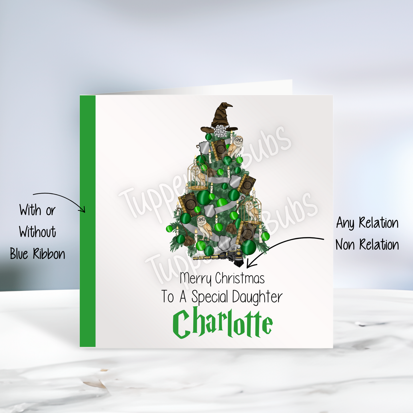 Wizard Inspired Christmas Card - Green & Silver