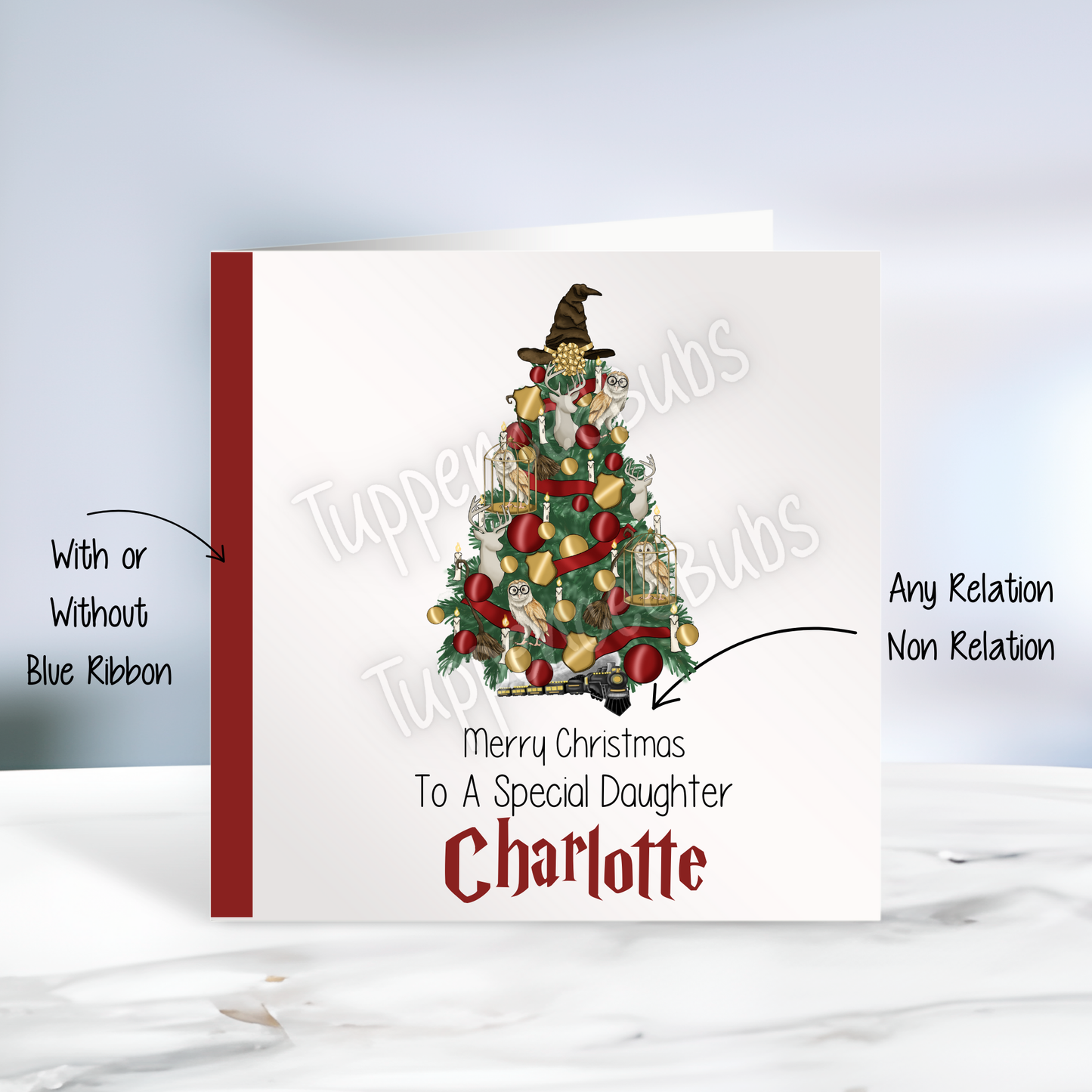 Wizard Inspired Christmas Card - Burgundy & Gold