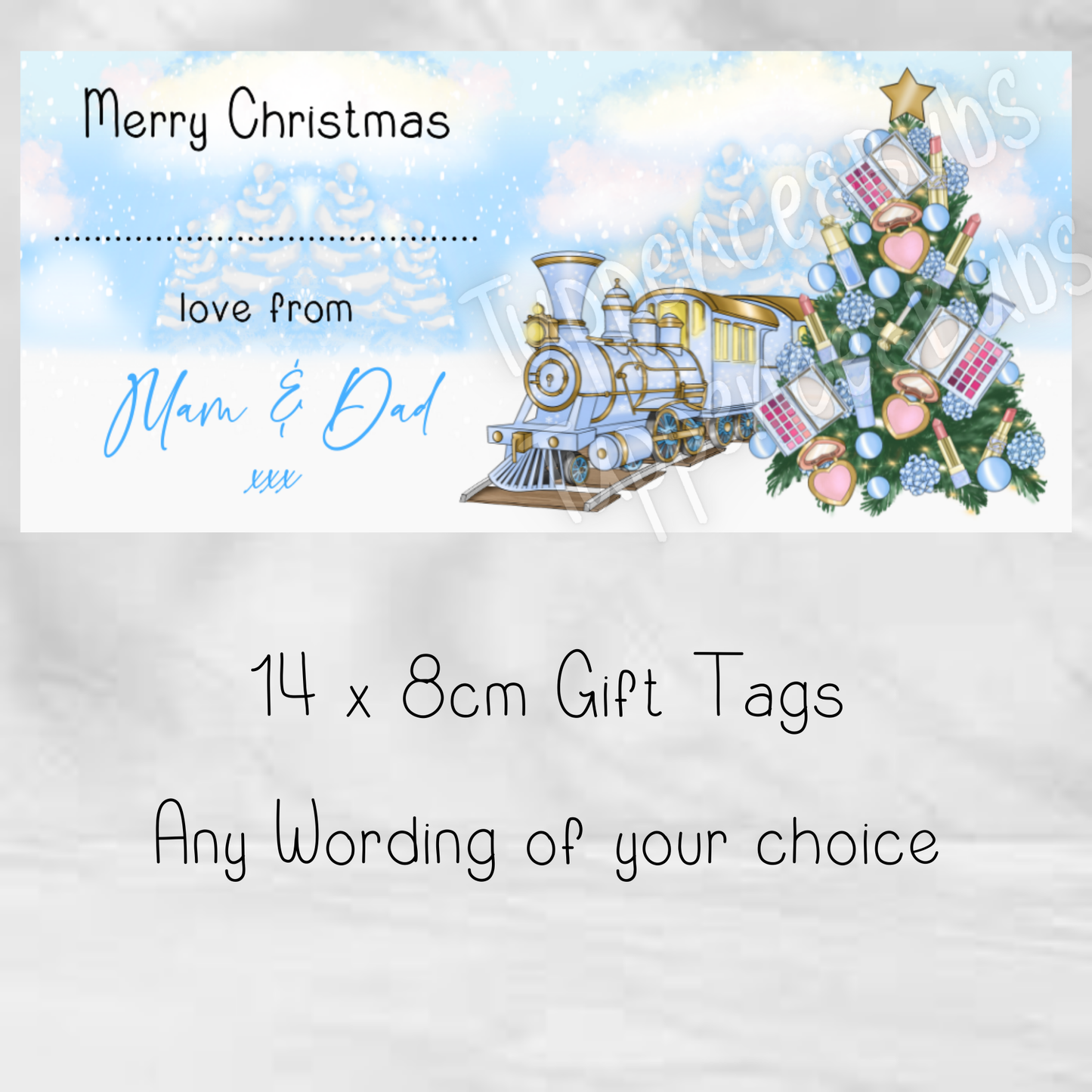 Blue Beauty/Make Up Inspired Train Christmas Labels