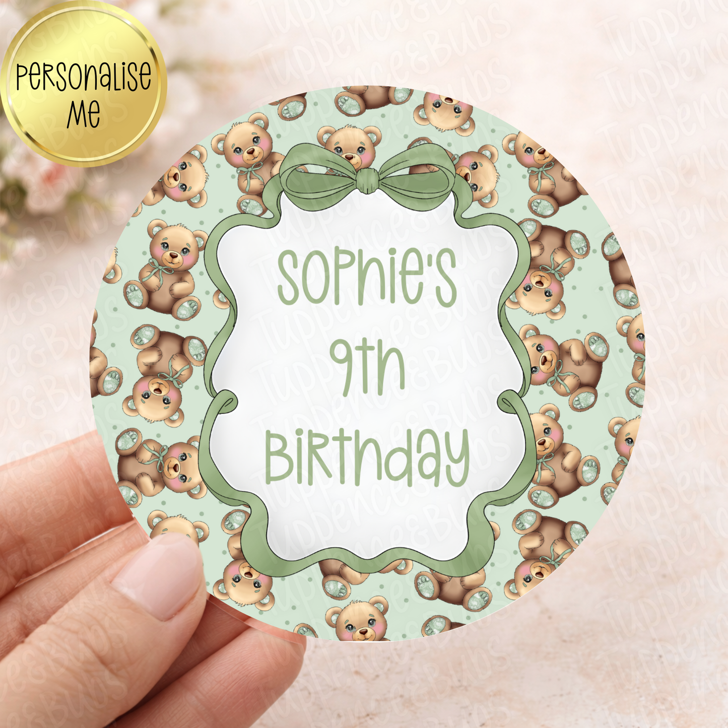 Sage Green Bear Themed Stickers