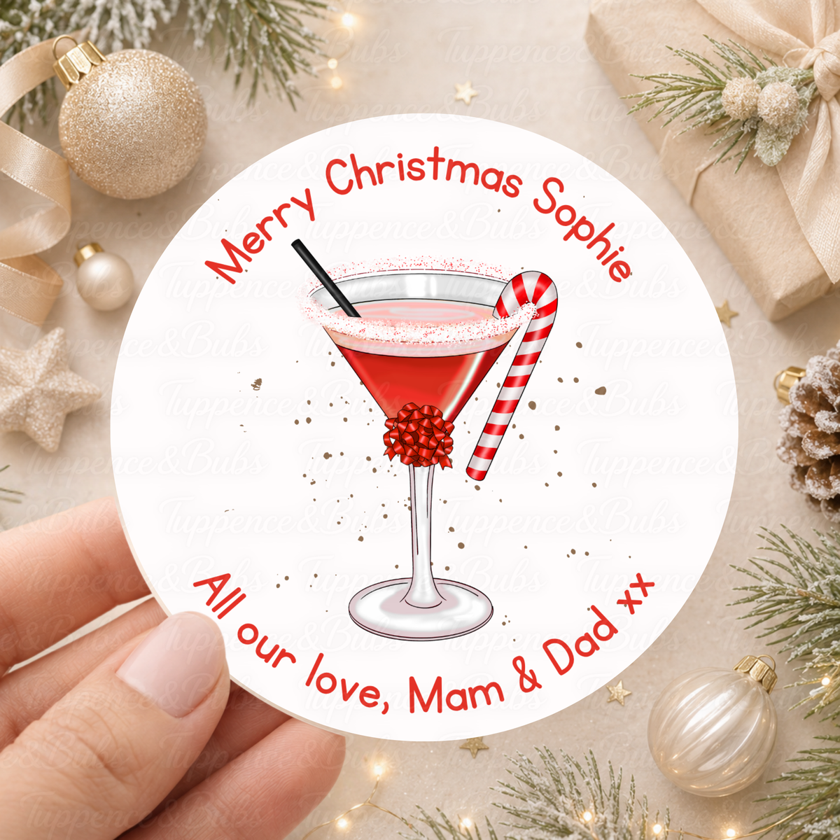 Personalised Candy Cane Cocktail Christmas Stickers