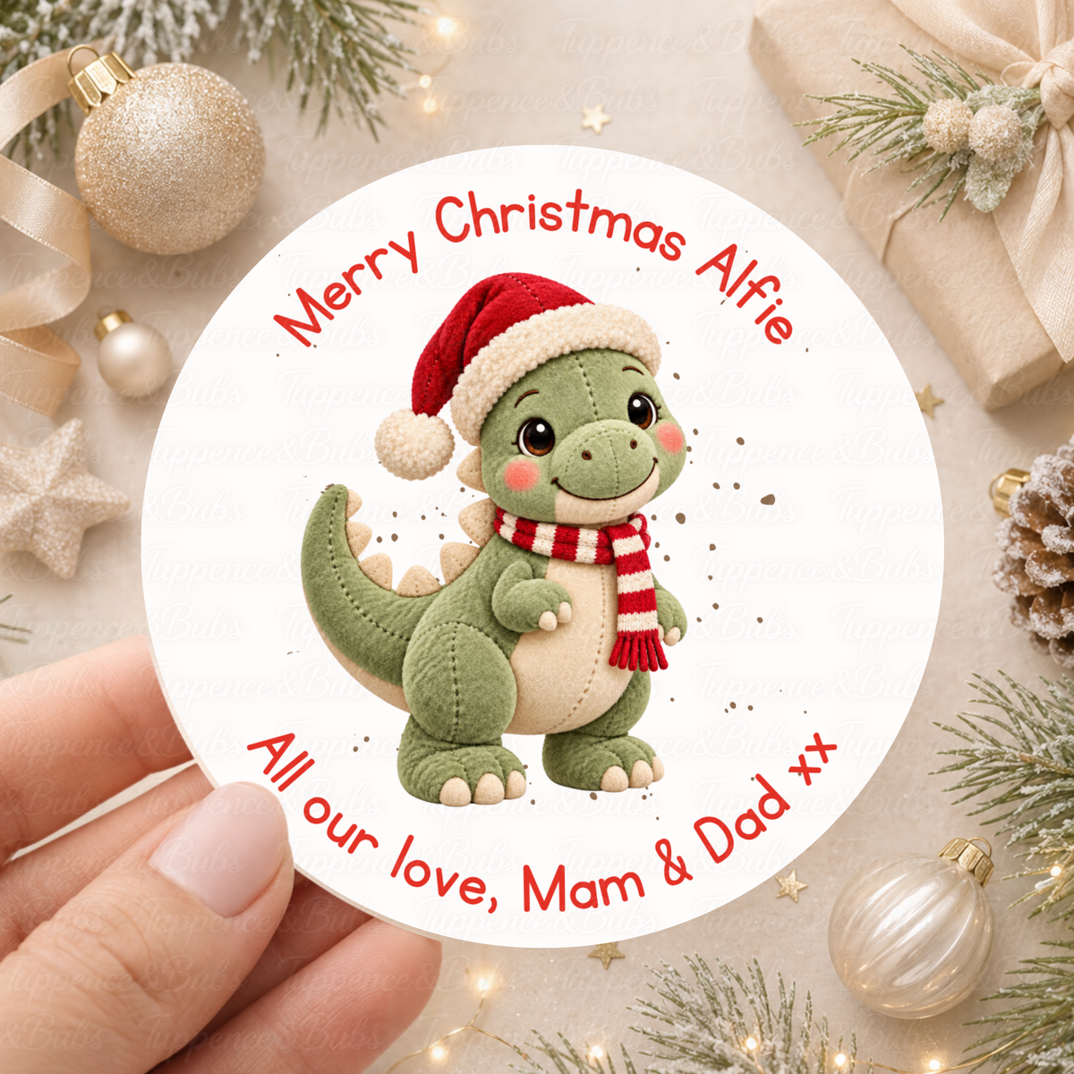 Personalised Christmas Dinosaur Stickers