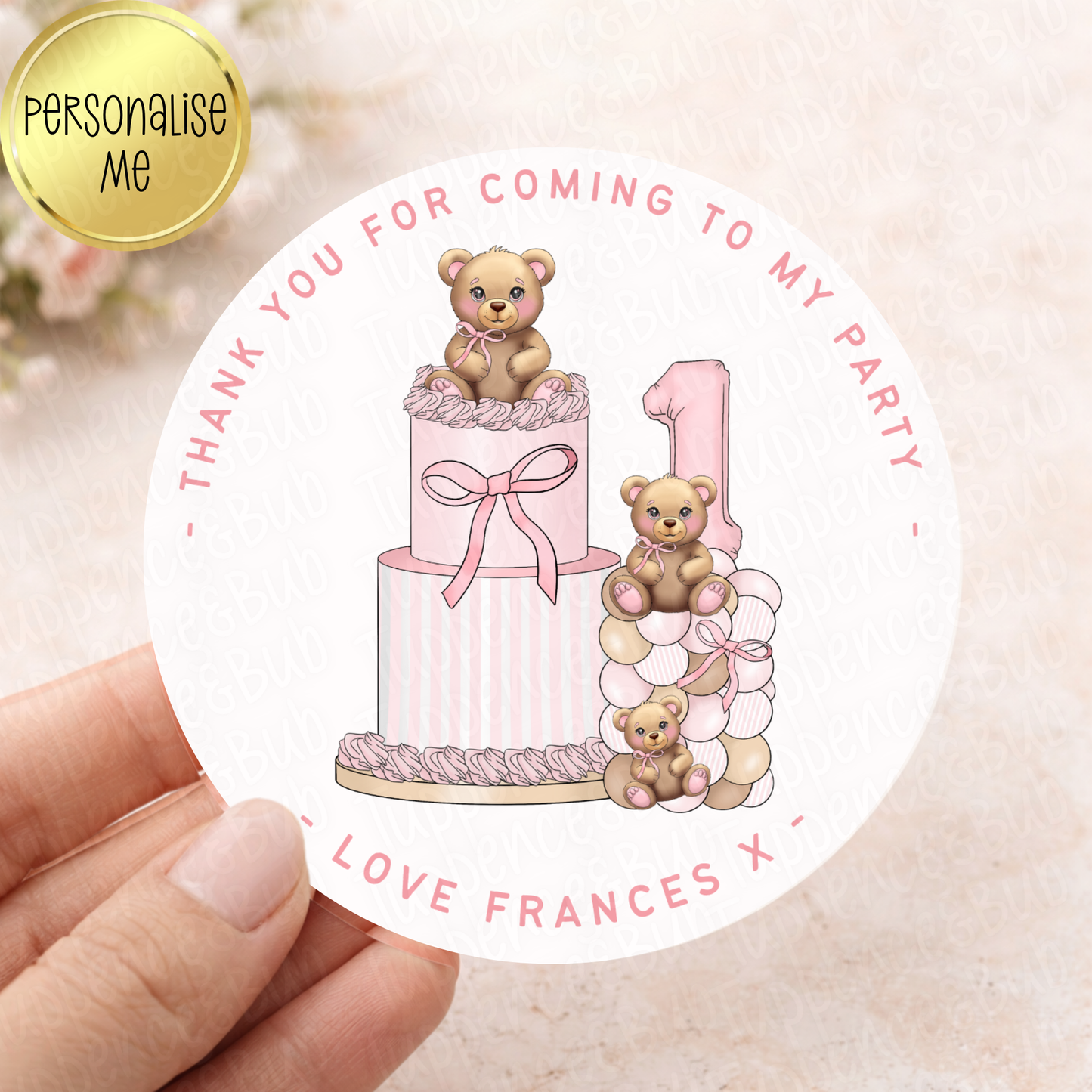 Pink Bear Cake & Balloon Themed Stickers