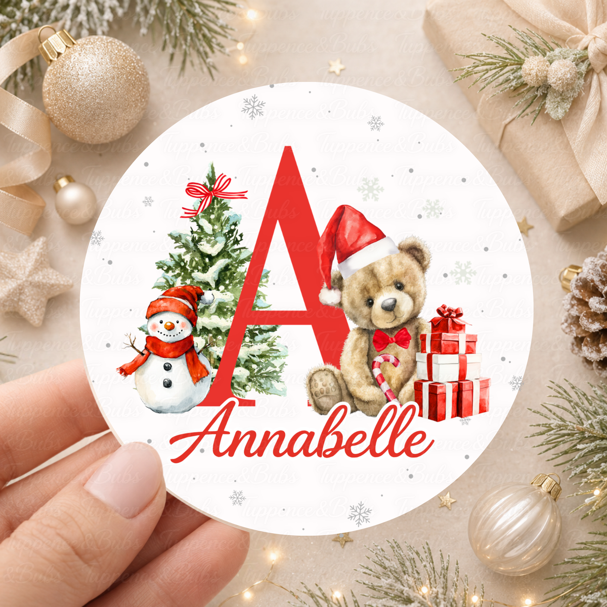 Personalised Christmas Initial & Teddy Bear Stickers