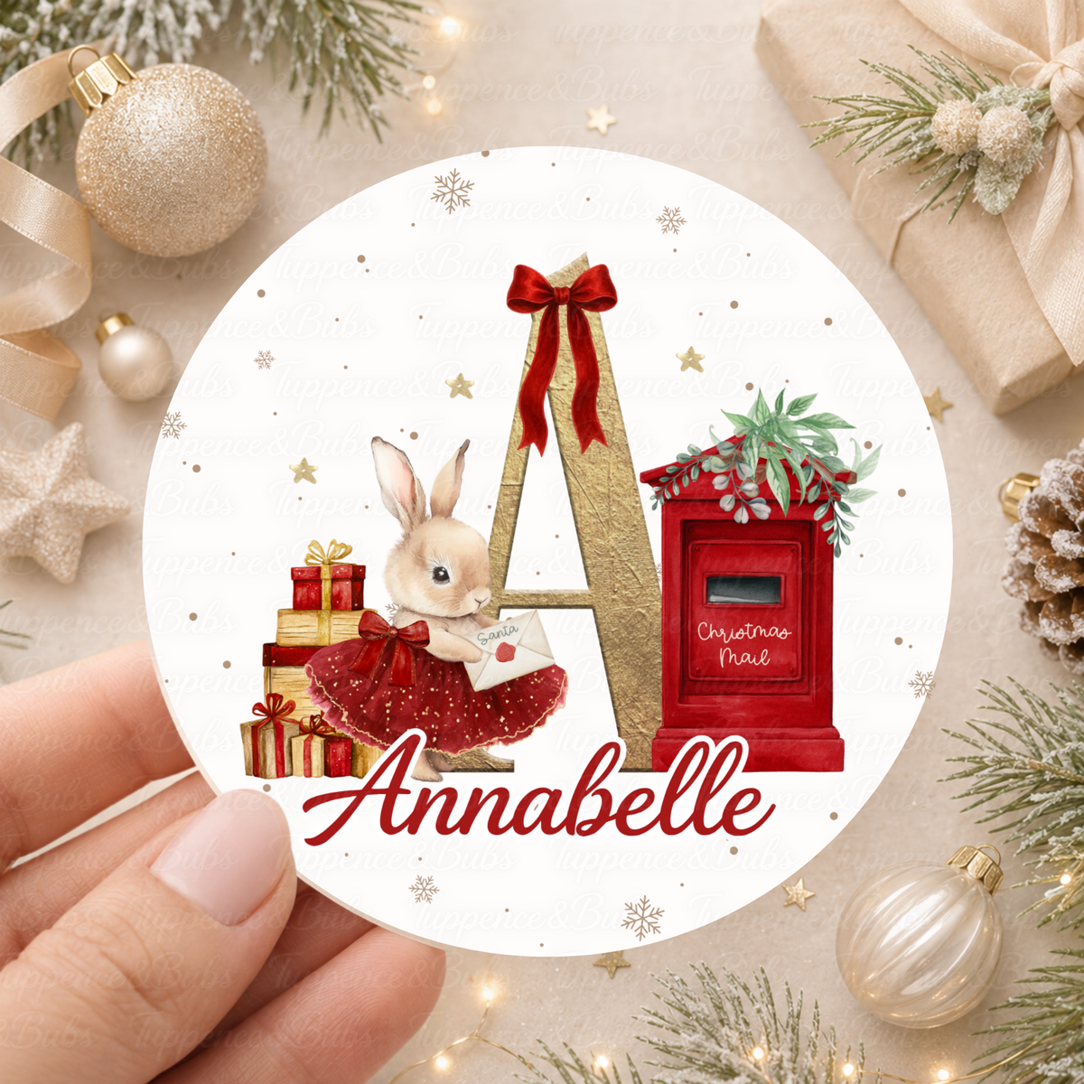 Personalised Christmas Bunny & Bear & Postbox Initial Stickers